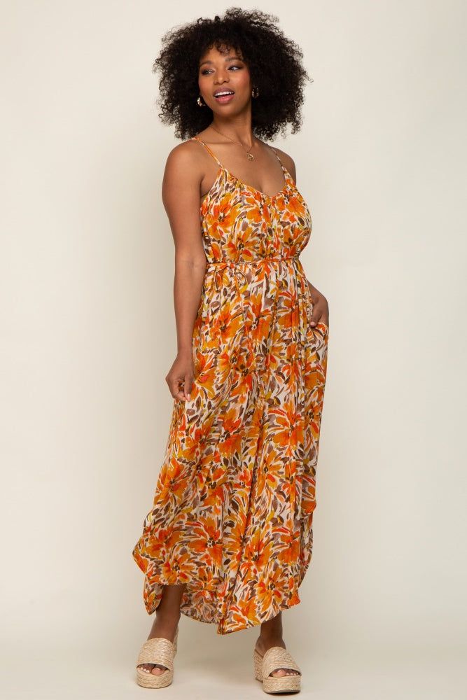 Orange Floral Sleeveless Jumpsuit sold by Pinkblush product image thumbnail 4
