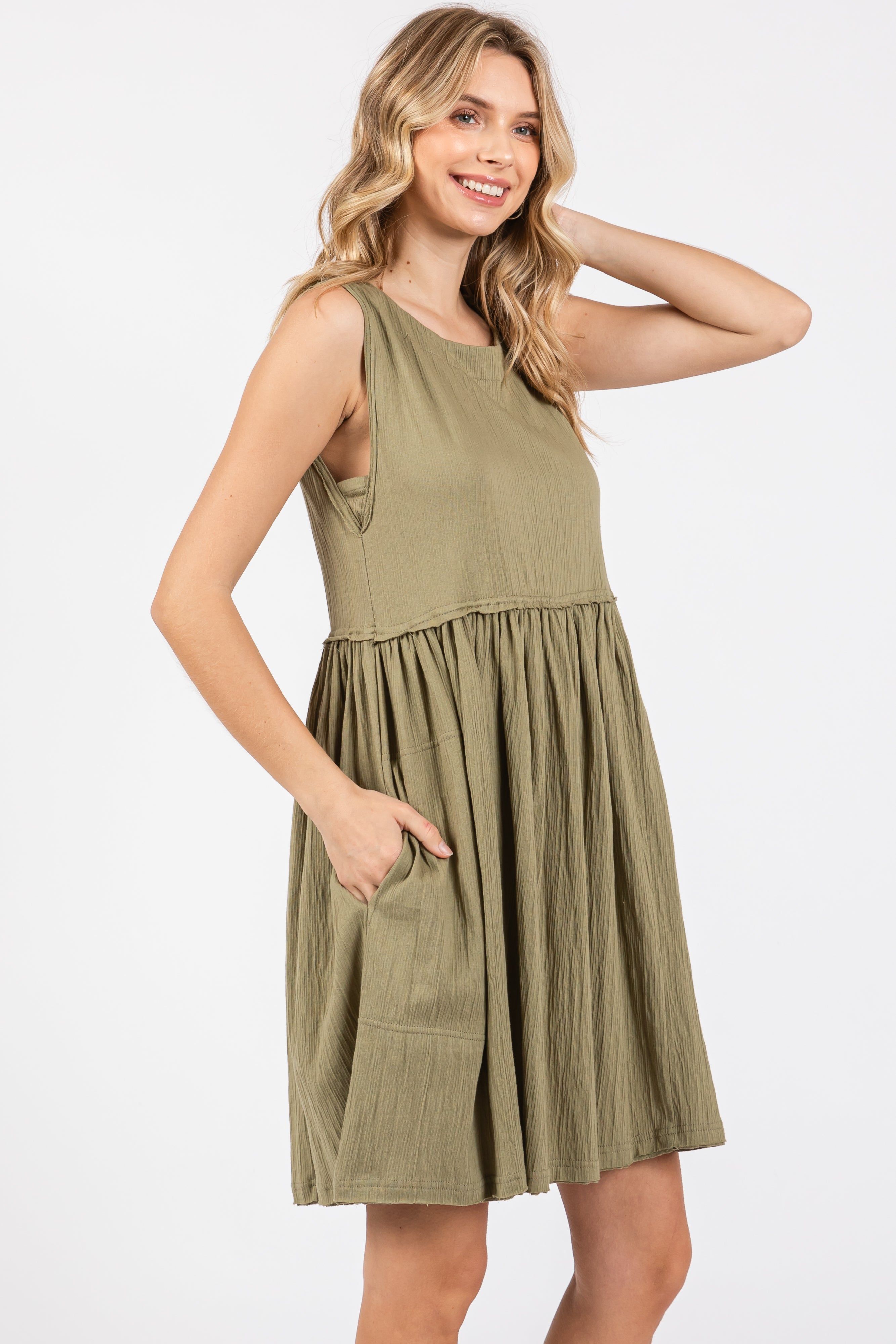 Olive Sleeveless Textured Dress sold by Pinkblush product image thumbnail 2