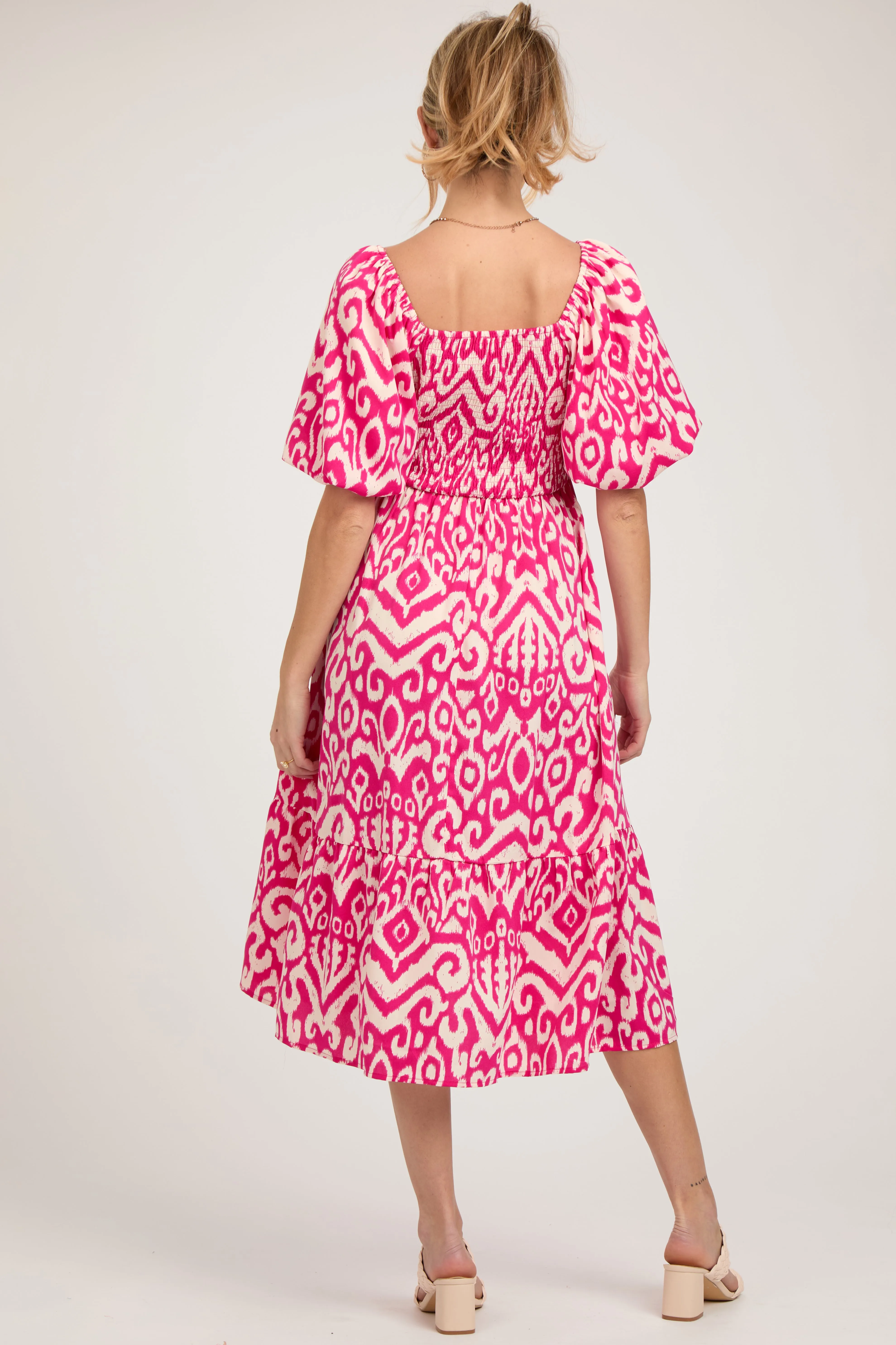 Fuchsia Square Neck Smocked Ruffle Maternity Midi Dress sold by Pinkblush product image thumbnail 4