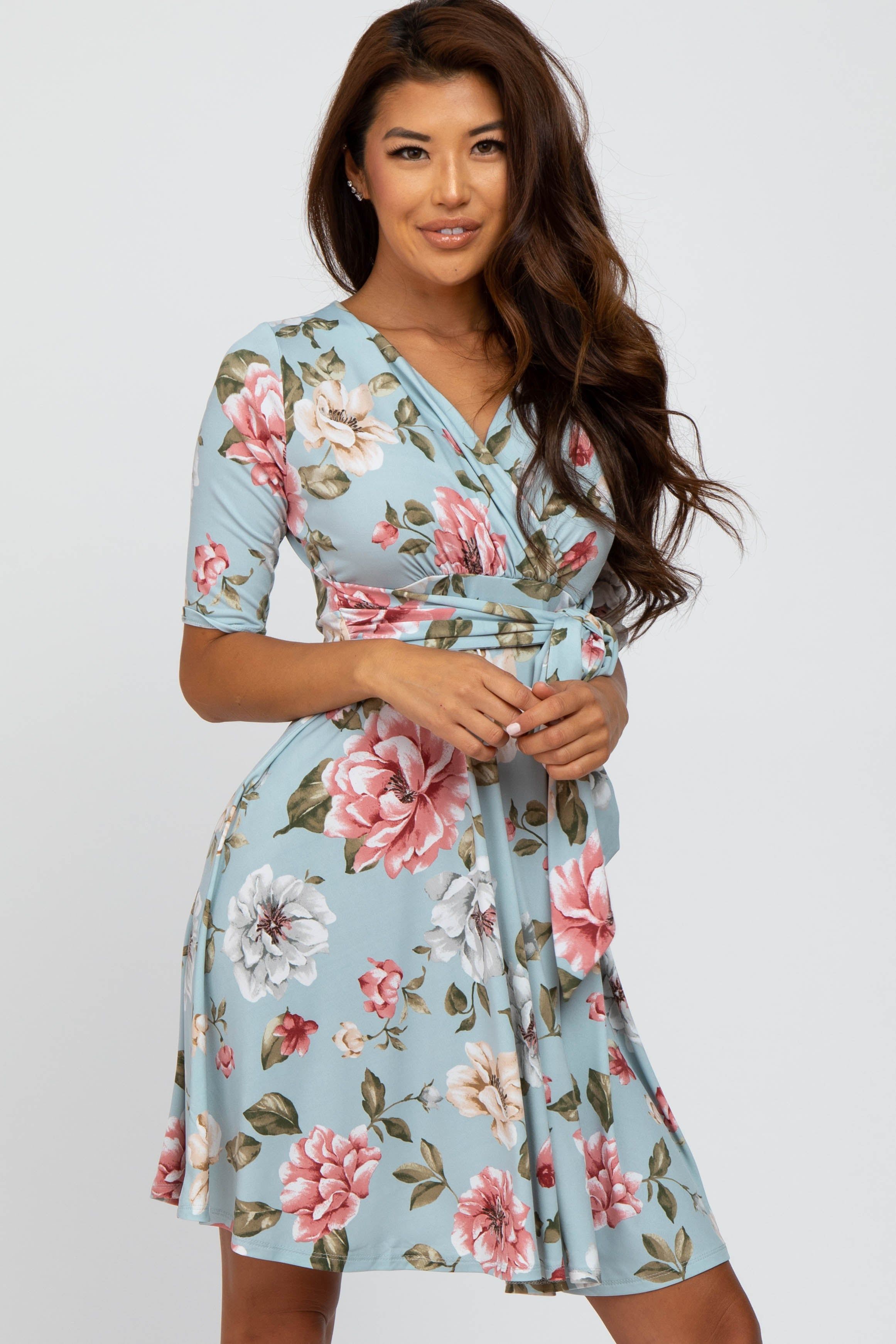 Light Blue Floral Wrap Dress sold by Pinkblush product image thumbnail 2