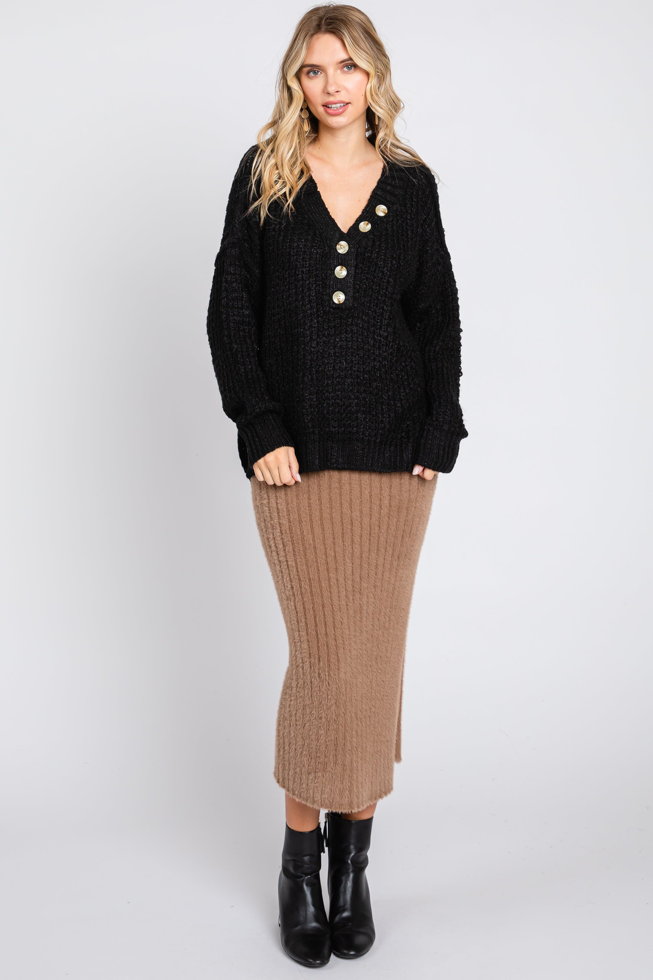 Black Henley Side Slit Sweater sold by Pinkblush product image thumbnail 4