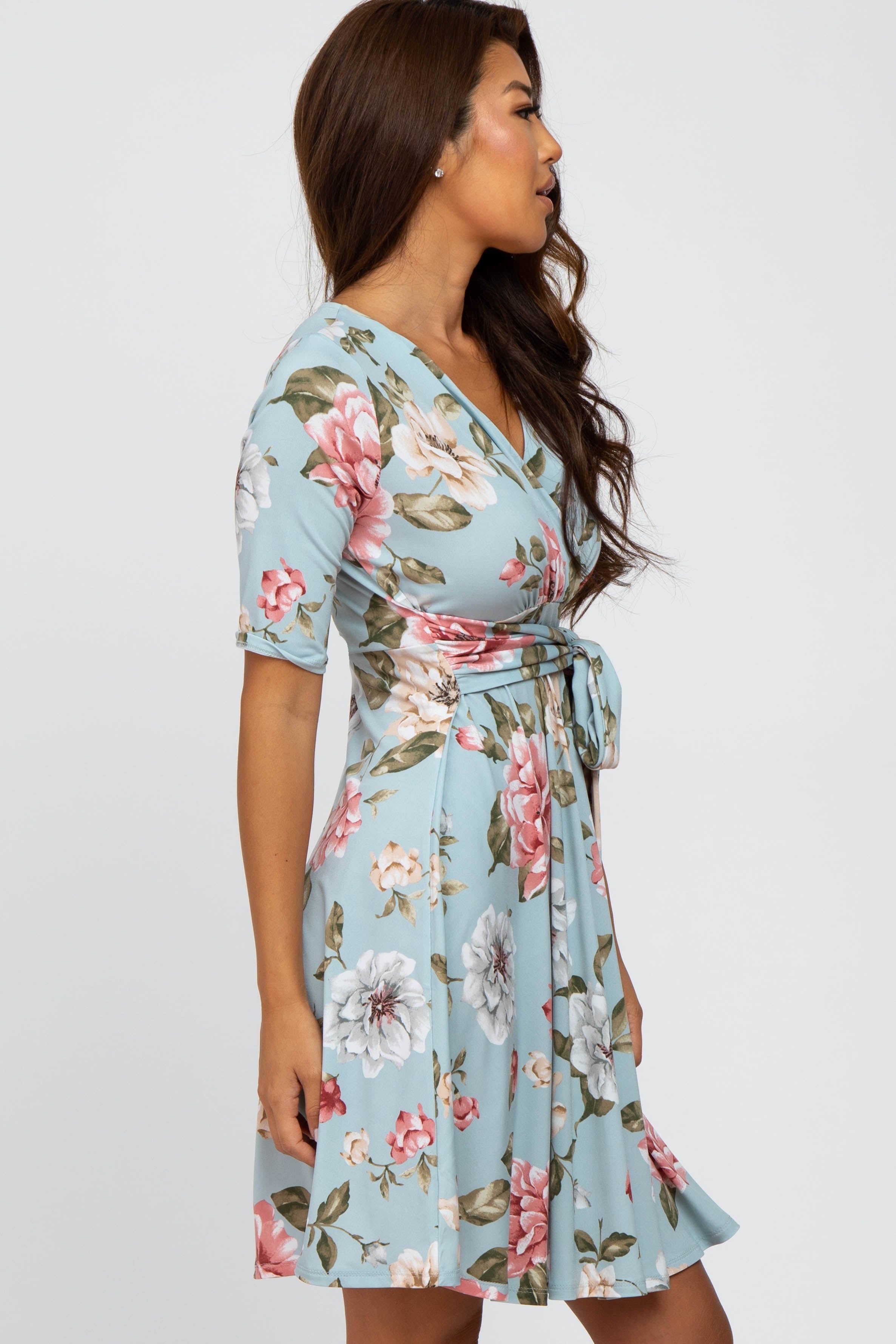 Light Blue Floral Wrap Dress sold by Pinkblush product image thumbnail 3