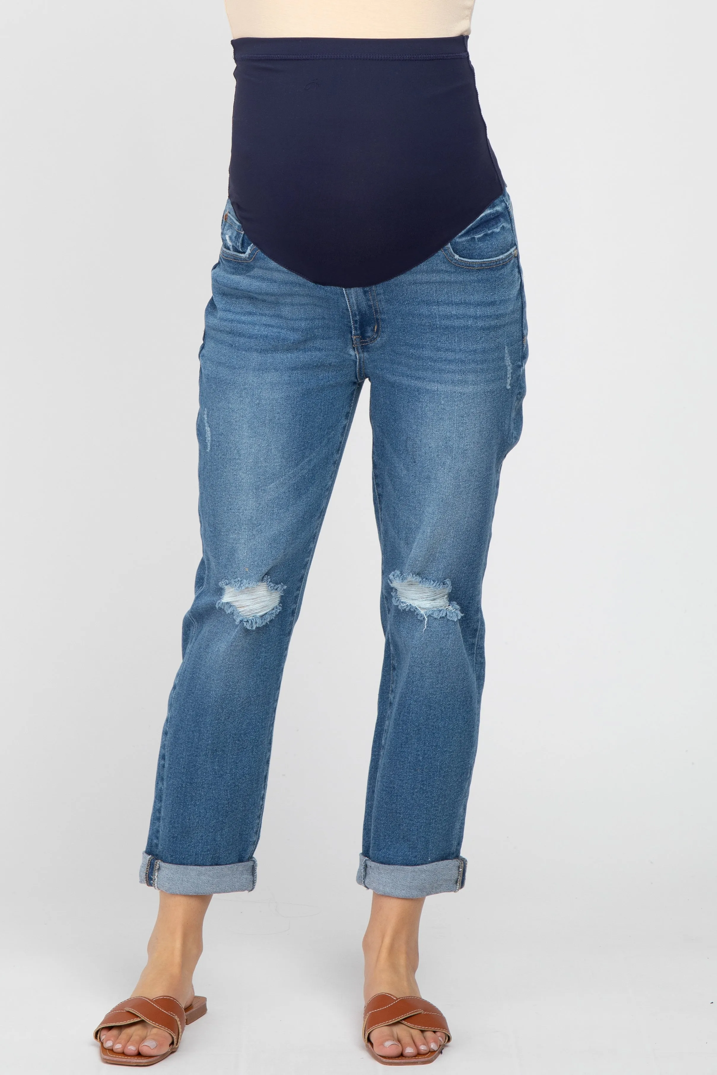 Blue Relaxed Fit Cuffed Maternity Jeans sold by Pinkblush product image thumbnail 2