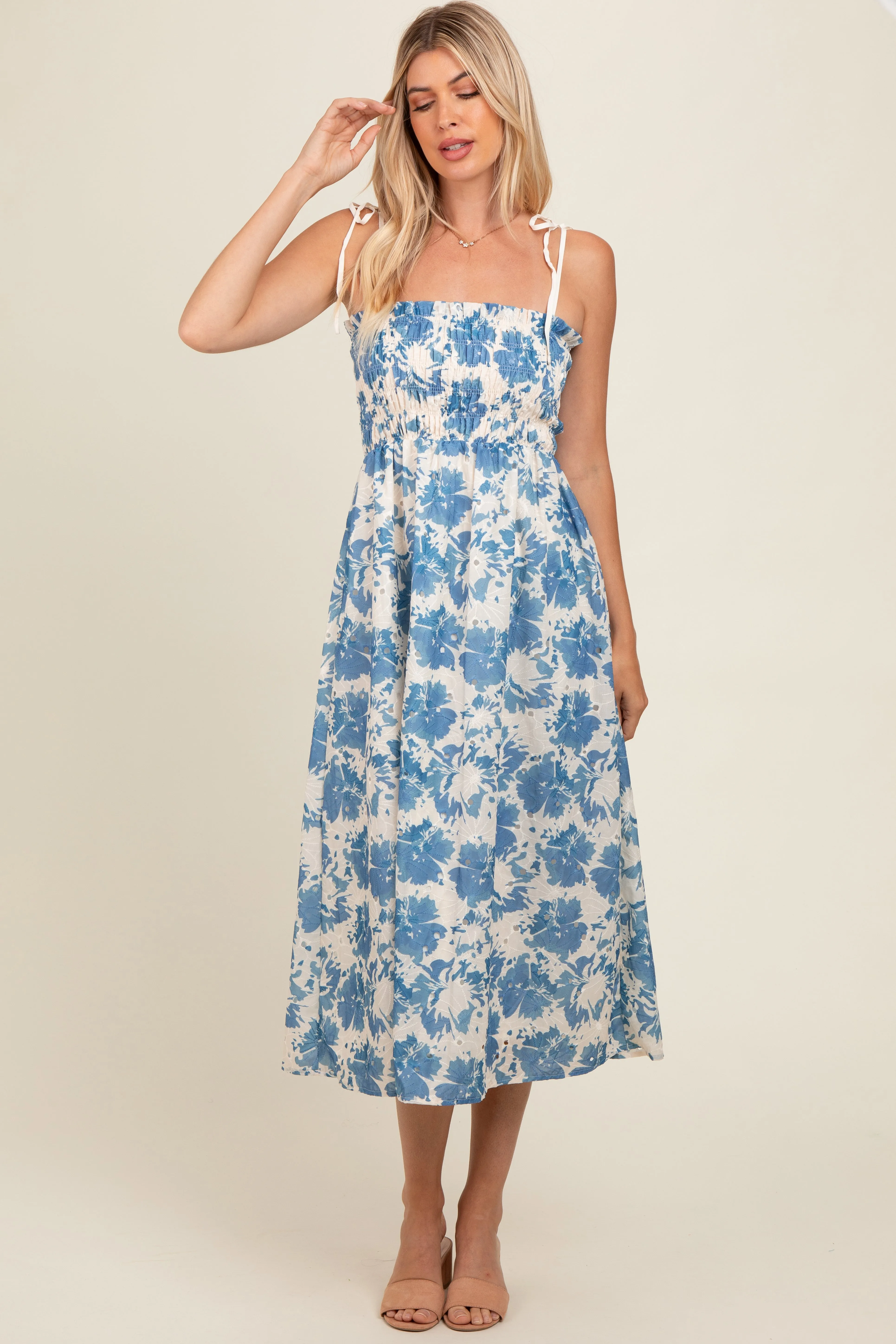 Cream Floral Smocked Midi Dress sold by Pinkblush product image thumbnail 3