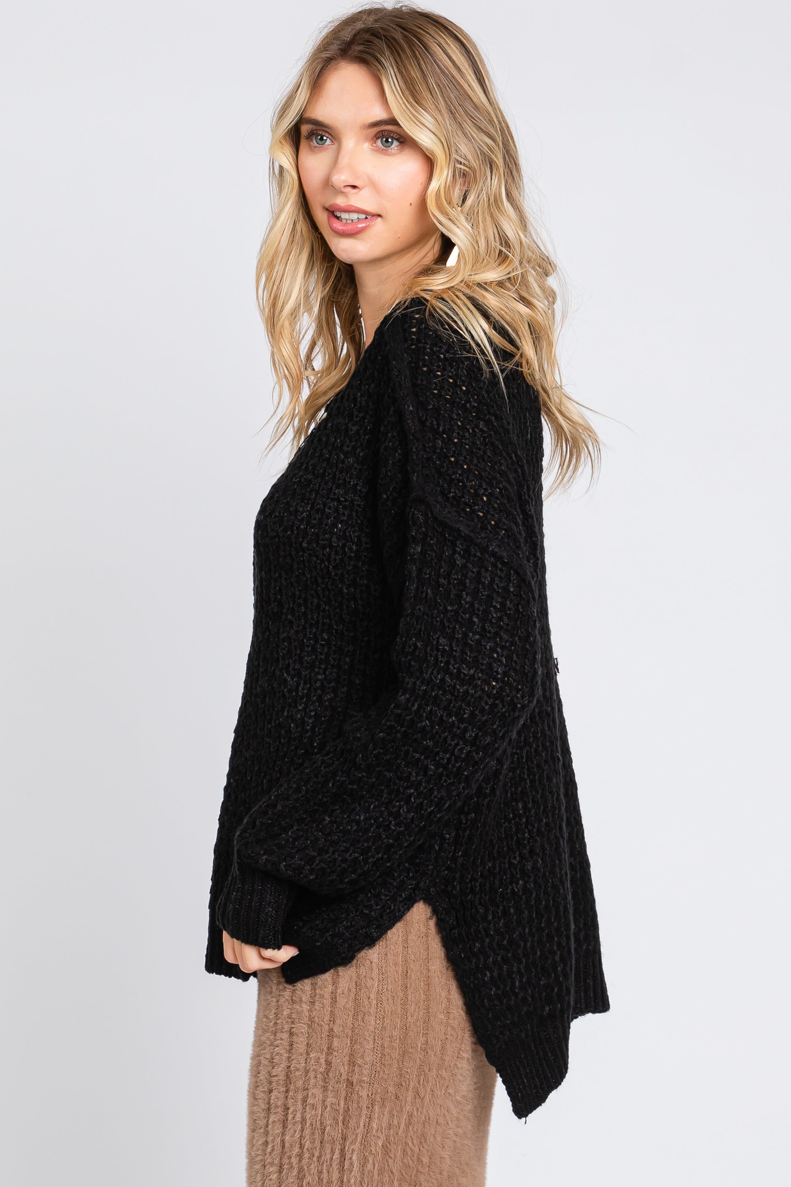 Black Henley Side Slit Sweater sold by Pinkblush product image thumbnail 2