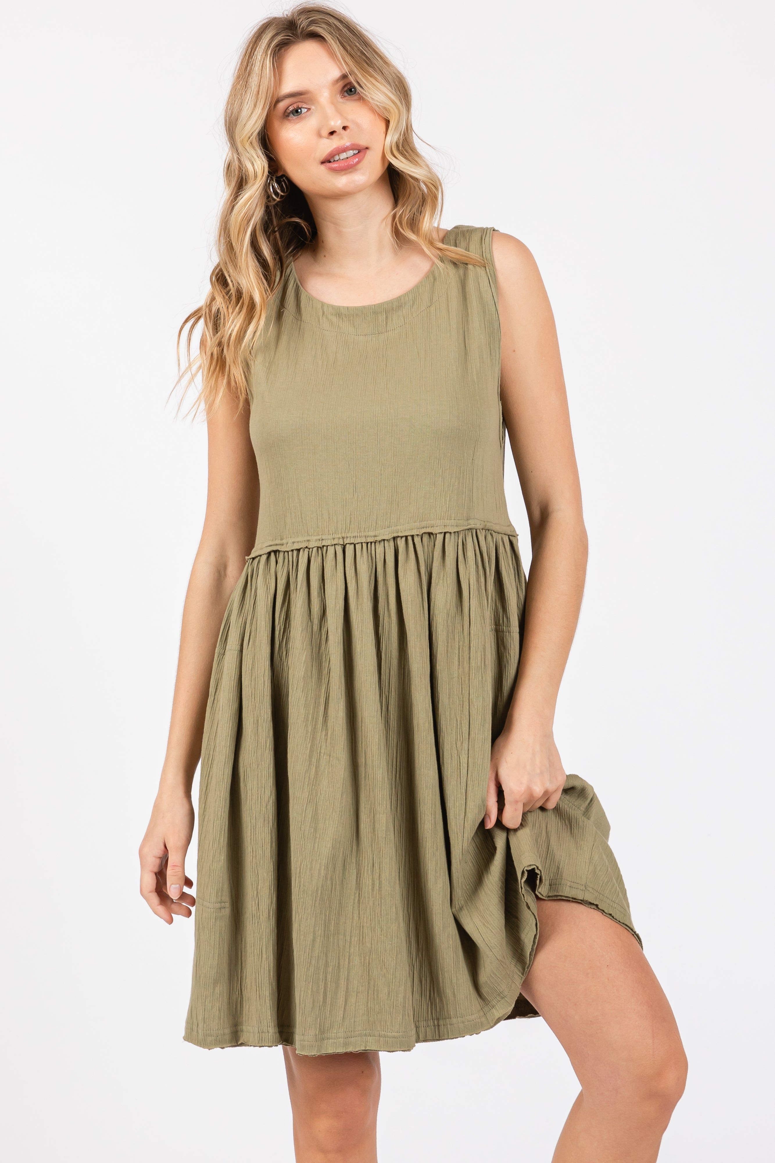 Olive Sleeveless Textured Dress sold by Pinkblush