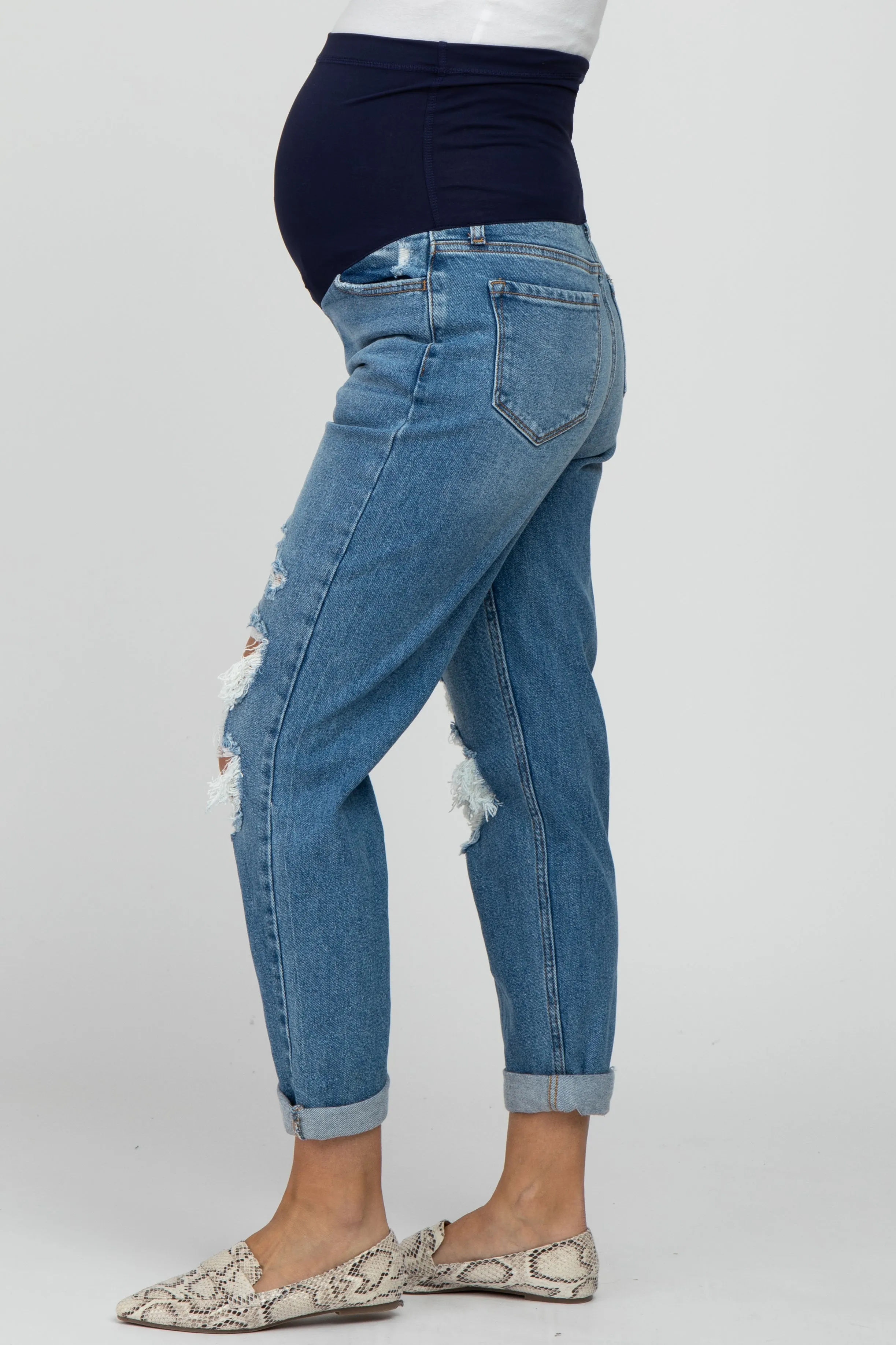Blue Distressed Cuffed Maternity Jeans sold by Pinkblush product image thumbnail 3