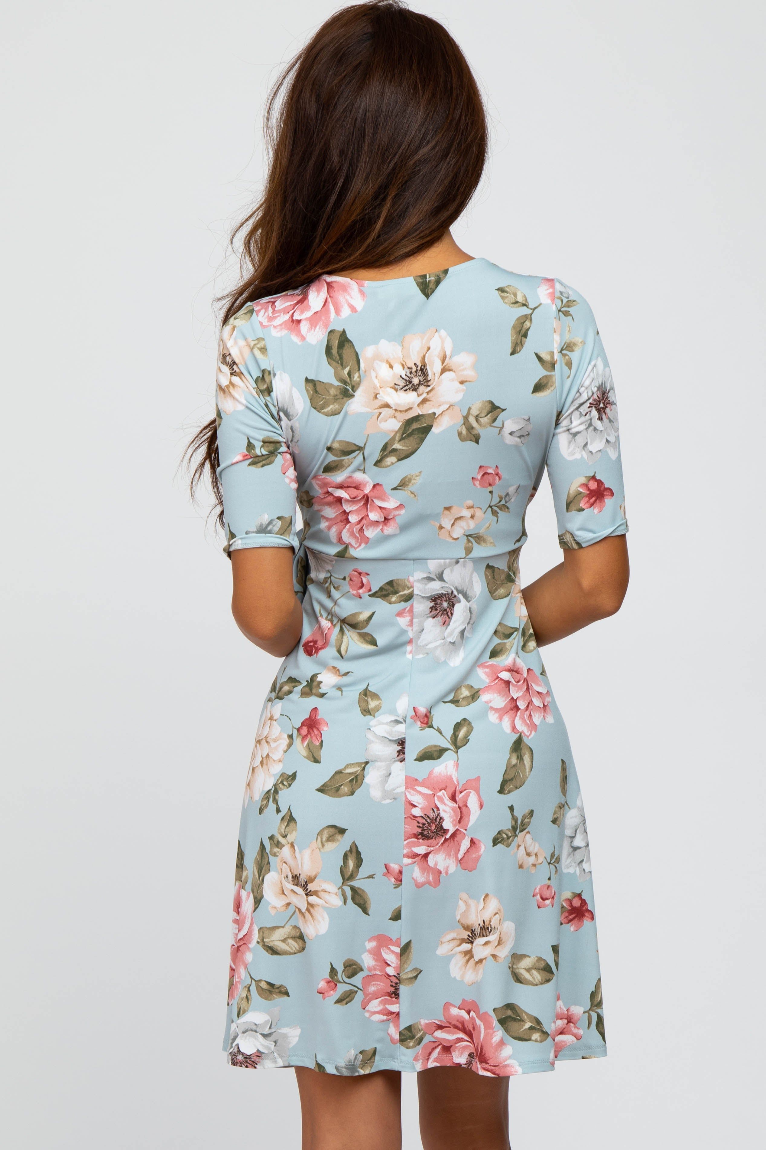Light Blue Floral Wrap Dress sold by Pinkblush product image thumbnail 4