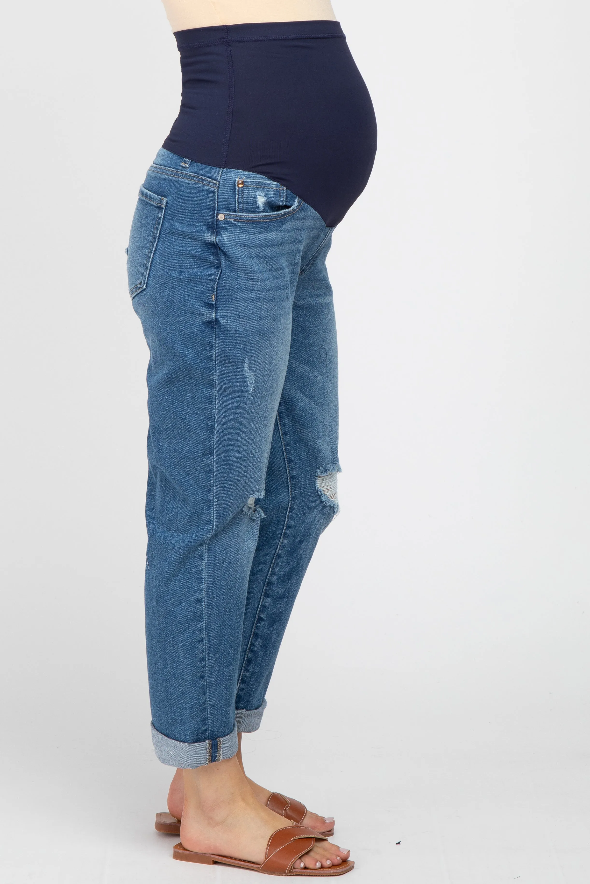Blue Relaxed Fit Cuffed Maternity Jeans sold by Pinkblush product image thumbnail 3