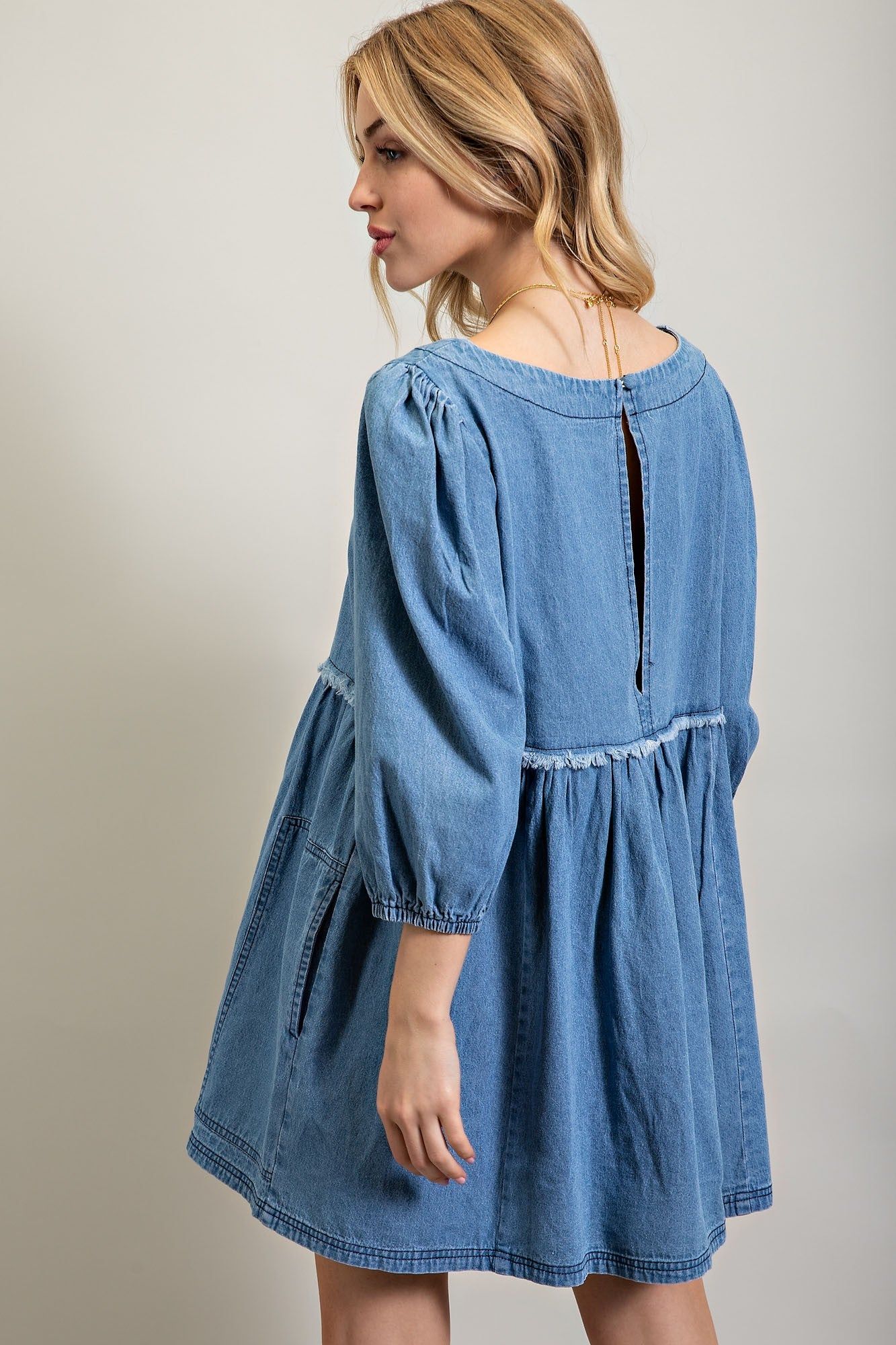 Light Denim Babydoll Denim Mini Dress sold by Pinkblush product image thumbnail 3