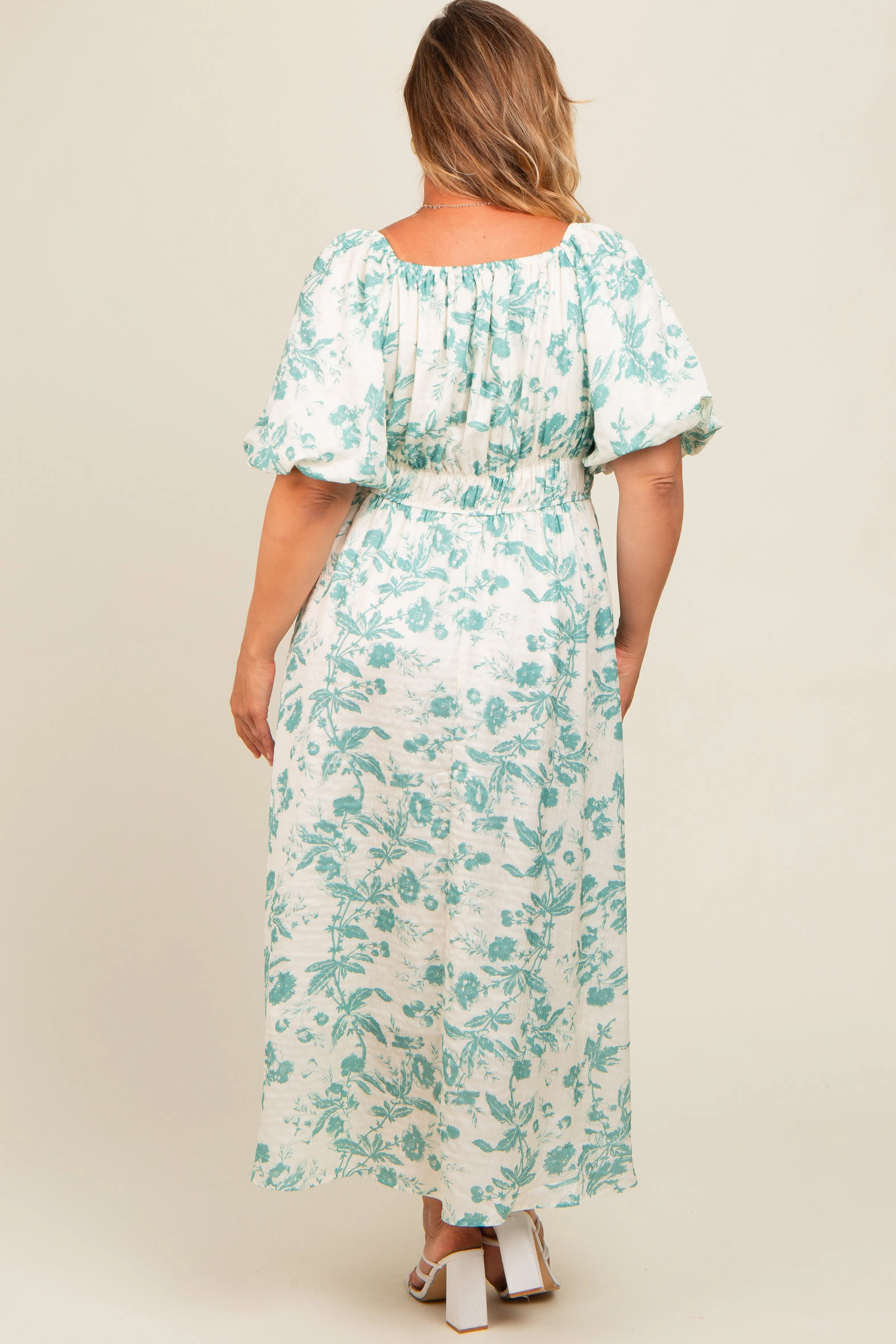 Teal Floral Puff Sleeve Maternity Plus Midi Dress sold by Pinkblush product image thumbnail 3