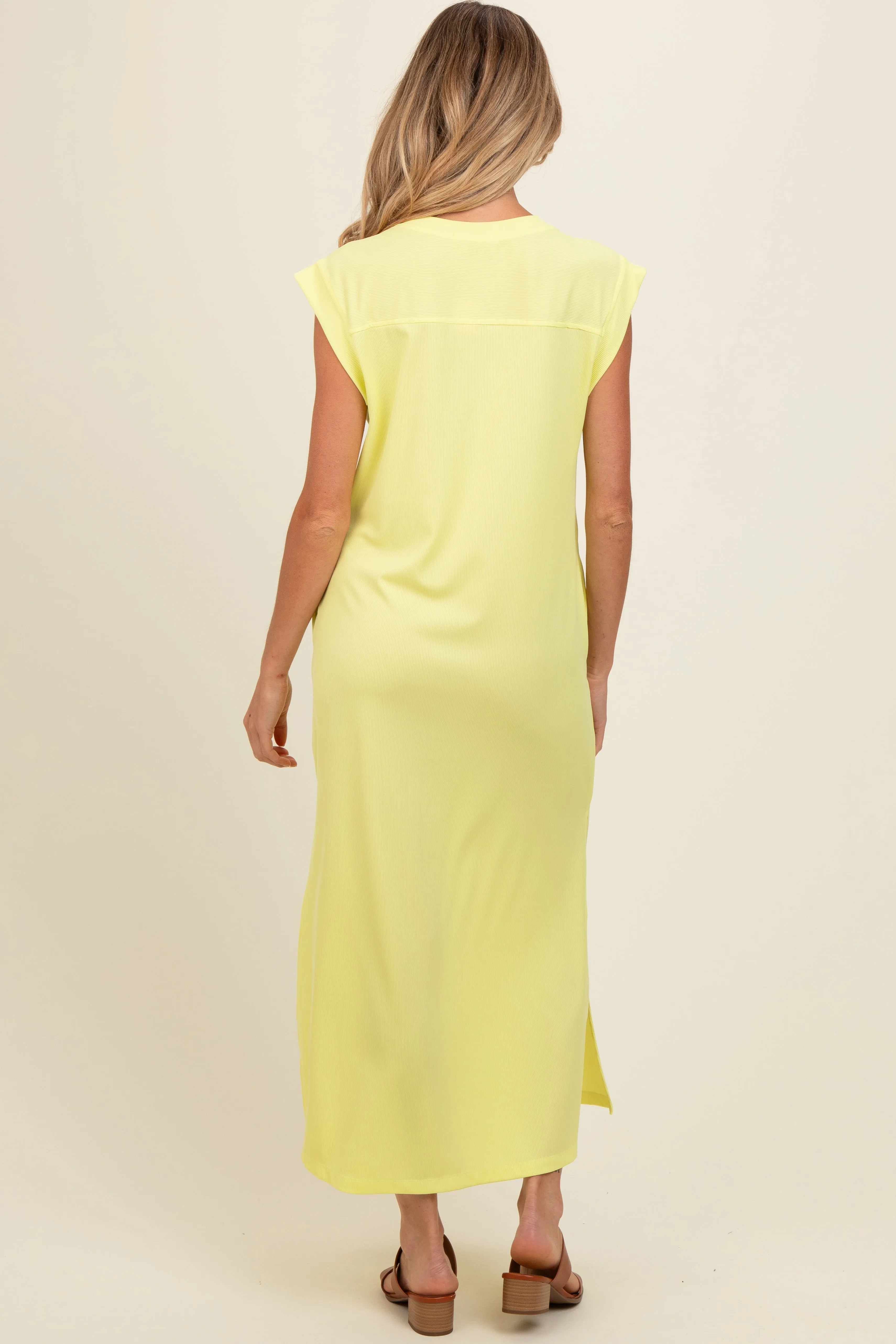 Yellow Short Dolman Sleeve Side Slit Maternity Maxi Dress sold by Pinkblush product image thumbnail 2