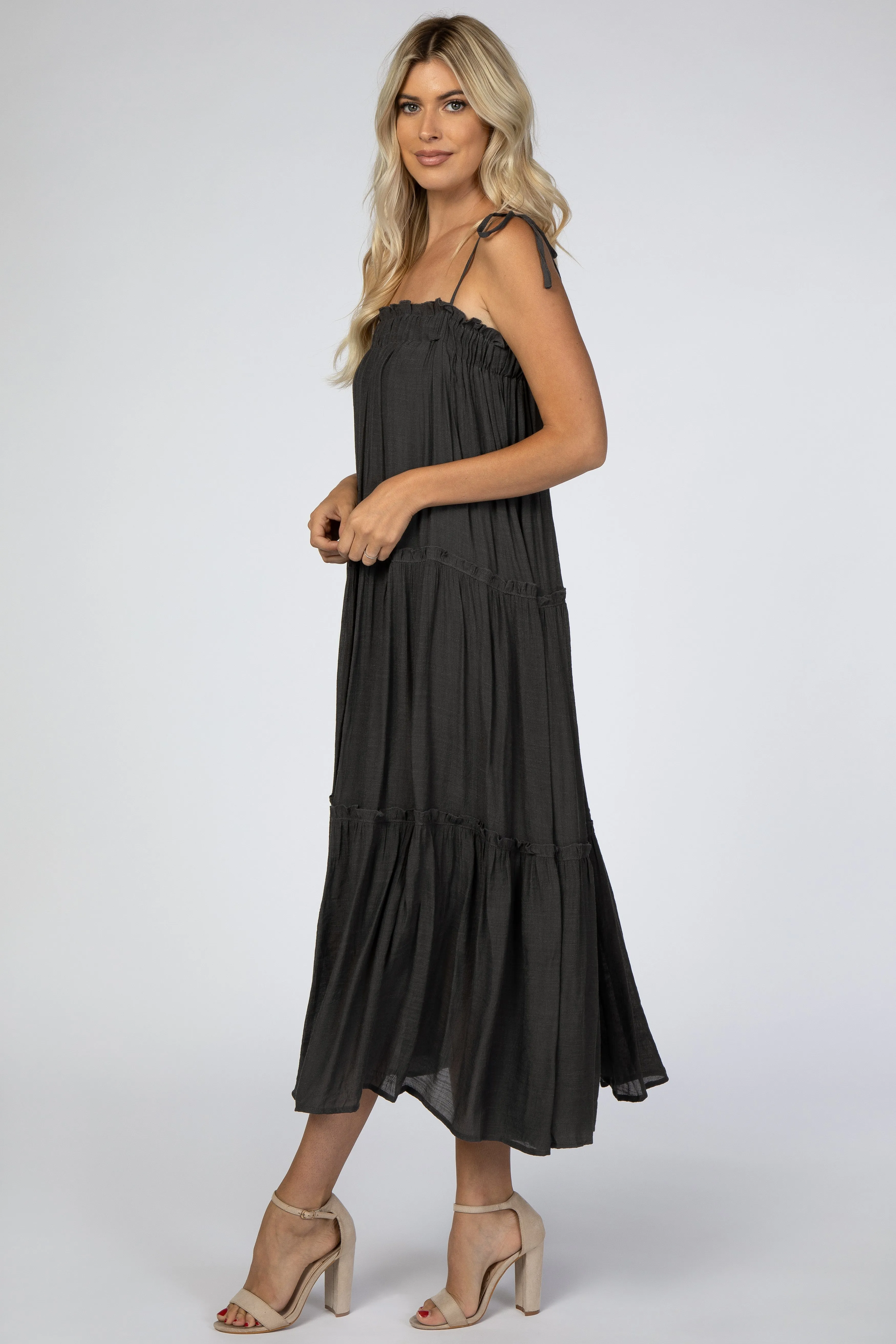 Charcoal Tie Strap Ruffle Maxi Dress sold by Pinkblush product image thumbnail 2