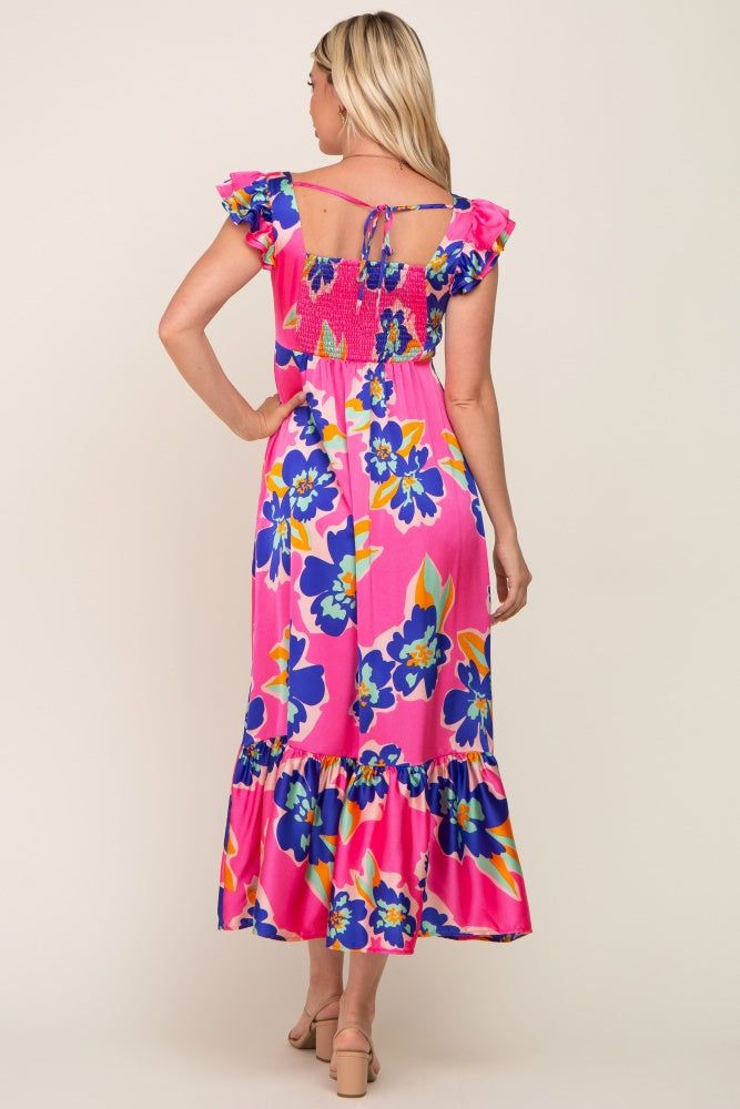 Fuchsia Floral Pleated Flounce Sleeve Maxi Dress sold by Pinkblush product image thumbnail 3