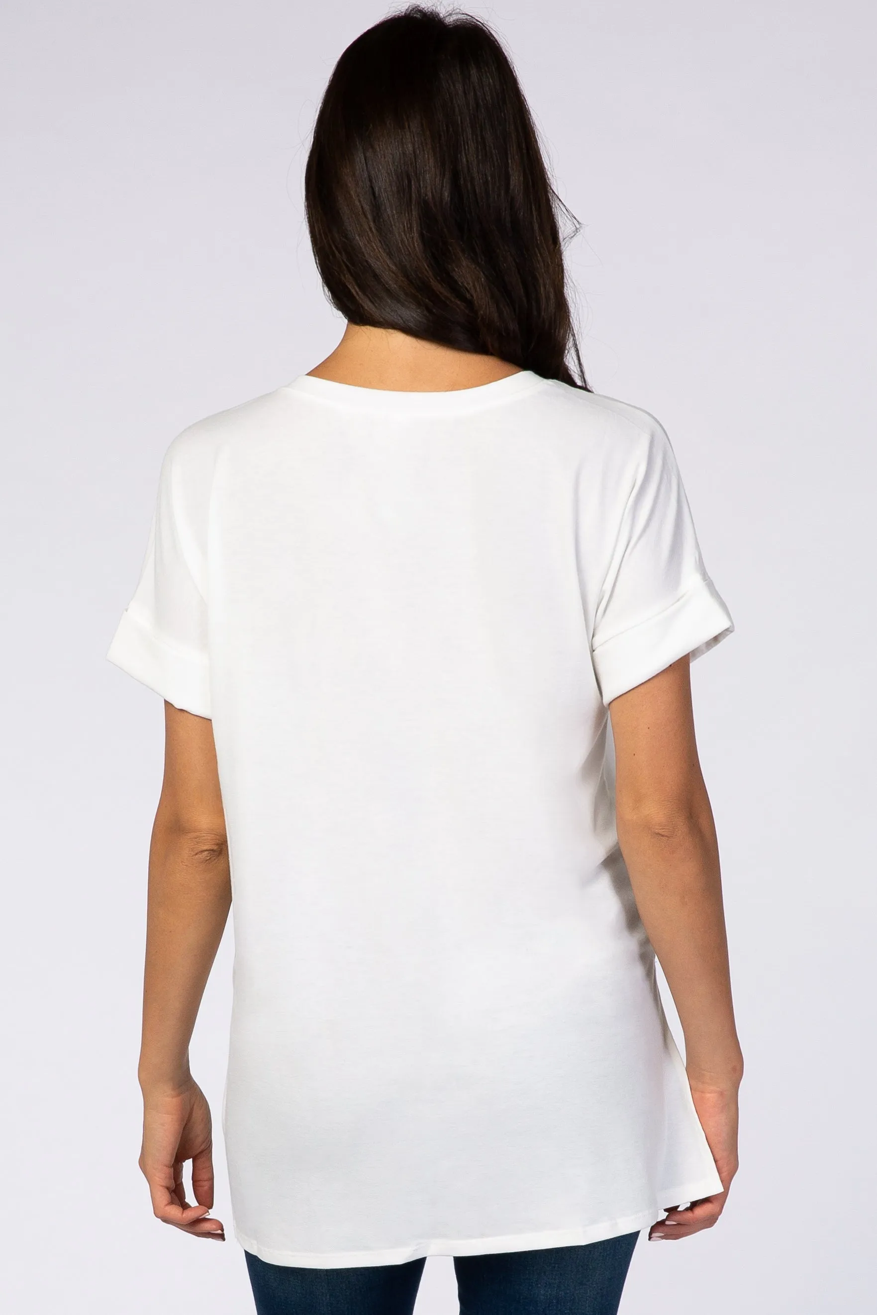 White V-Neck Cuffed Short Sleeve Top sold by Pinkblush product image thumbnail 3