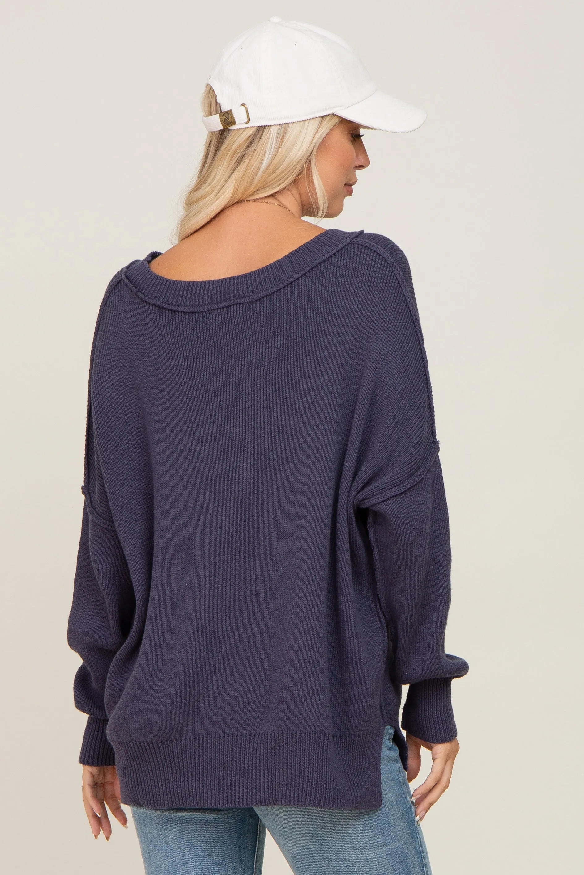 Navy Exposed Seam Side Slit Sweater sold by Pinkblush product image thumbnail 3
