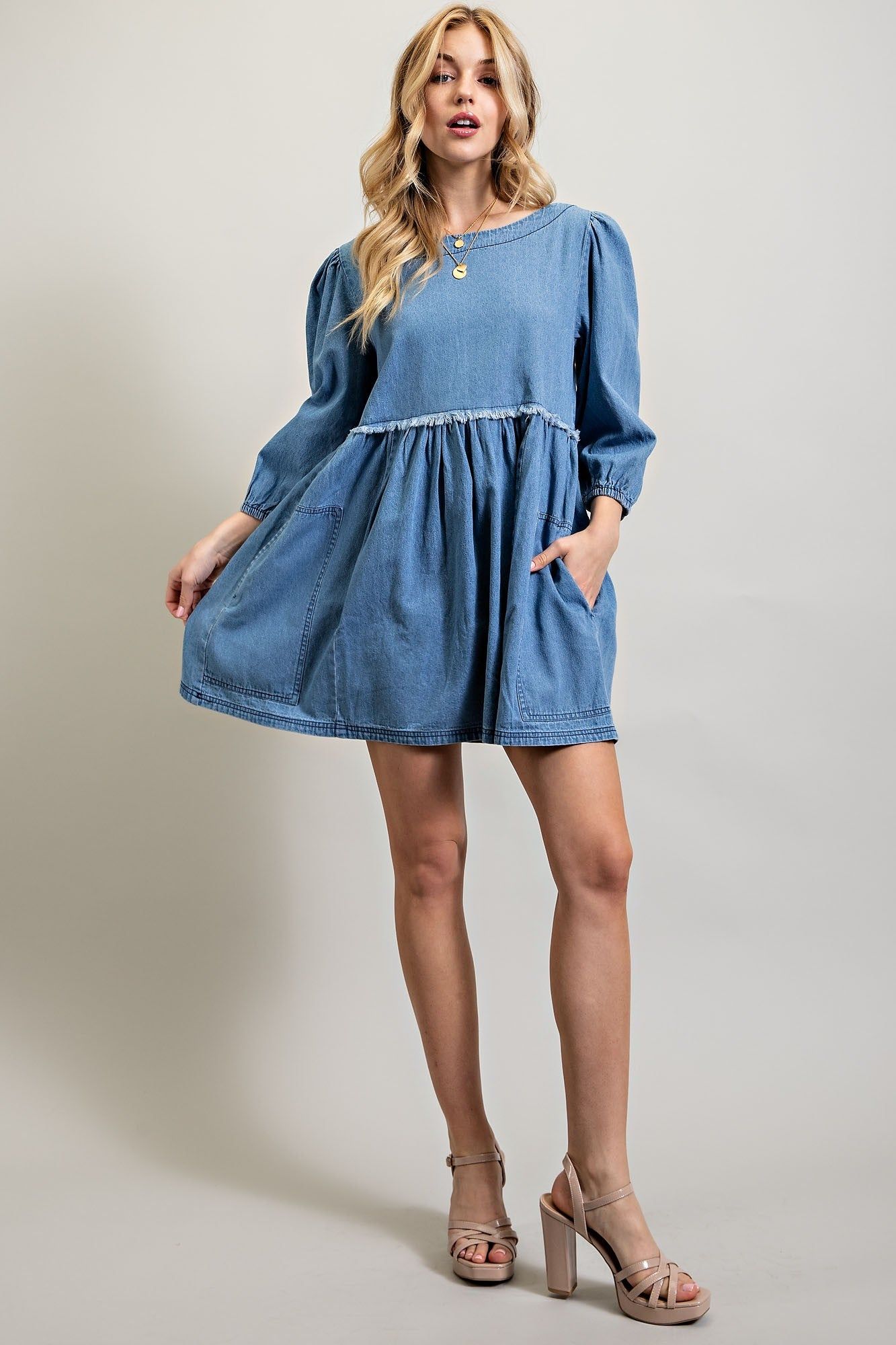 Light Denim Babydoll Denim Mini Dress sold by Pinkblush product image thumbnail 4
