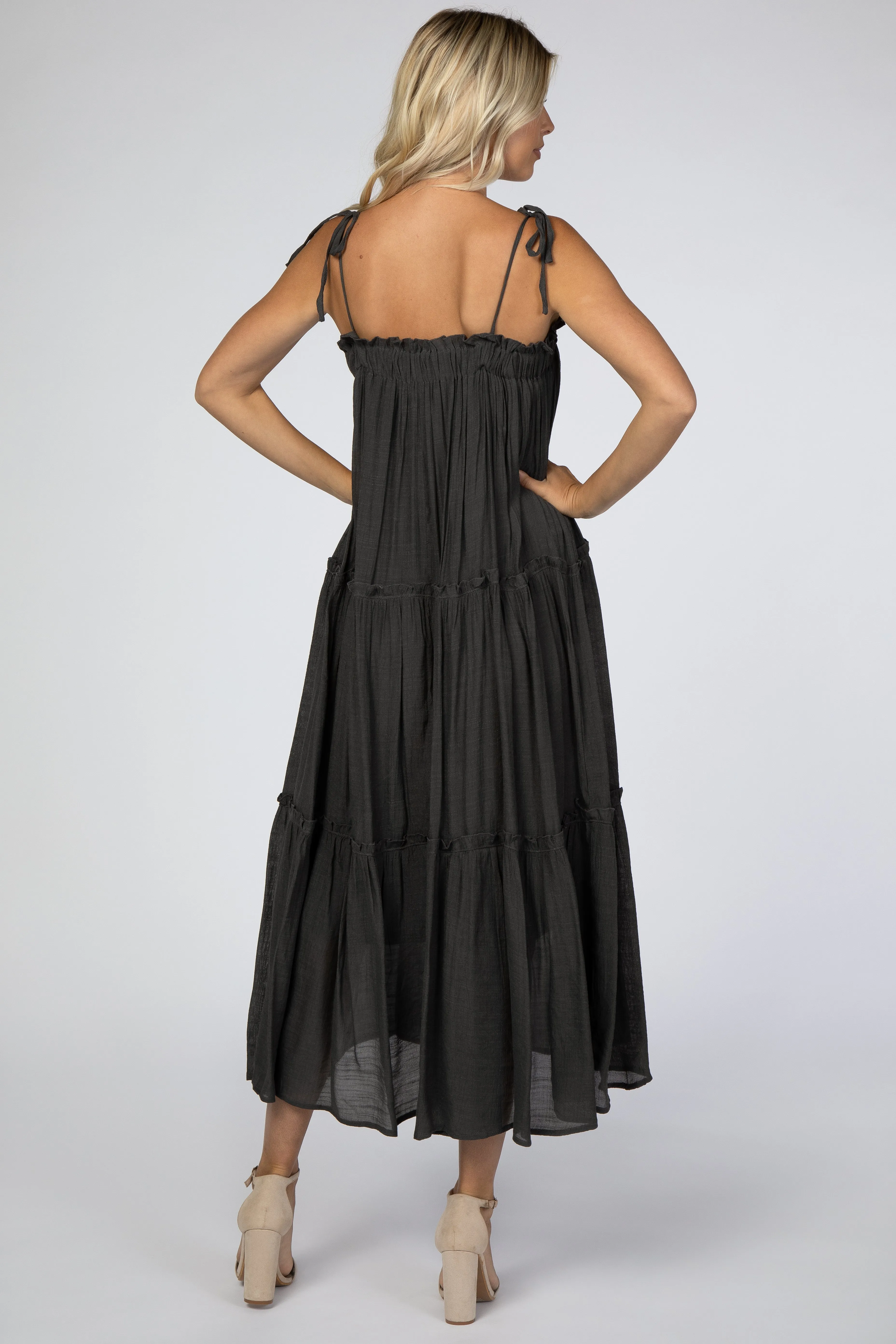 Charcoal Tie Strap Ruffle Maxi Dress sold by Pinkblush product image thumbnail 3