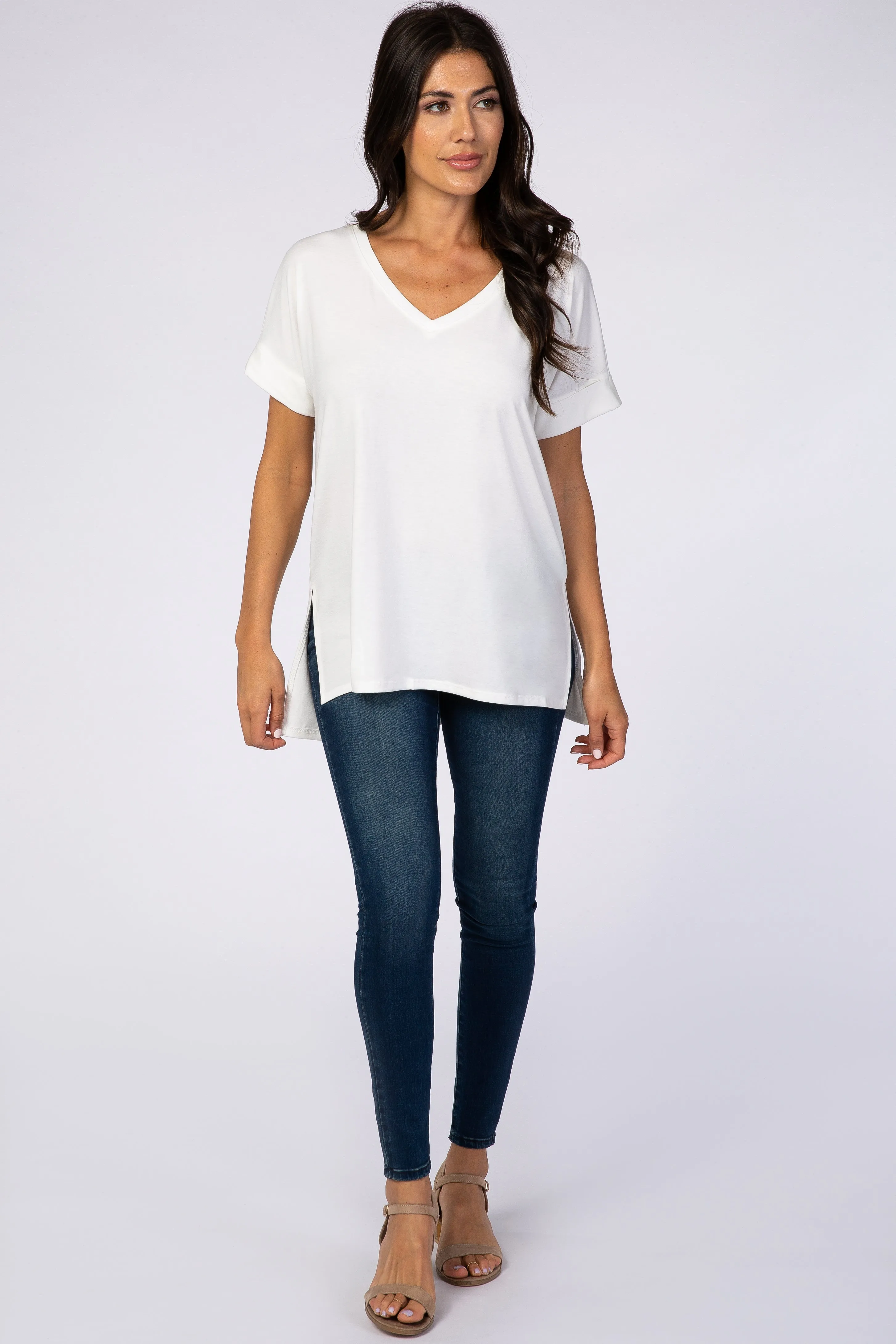 White V-Neck Cuffed Short Sleeve Top sold by Pinkblush product image thumbnail 4