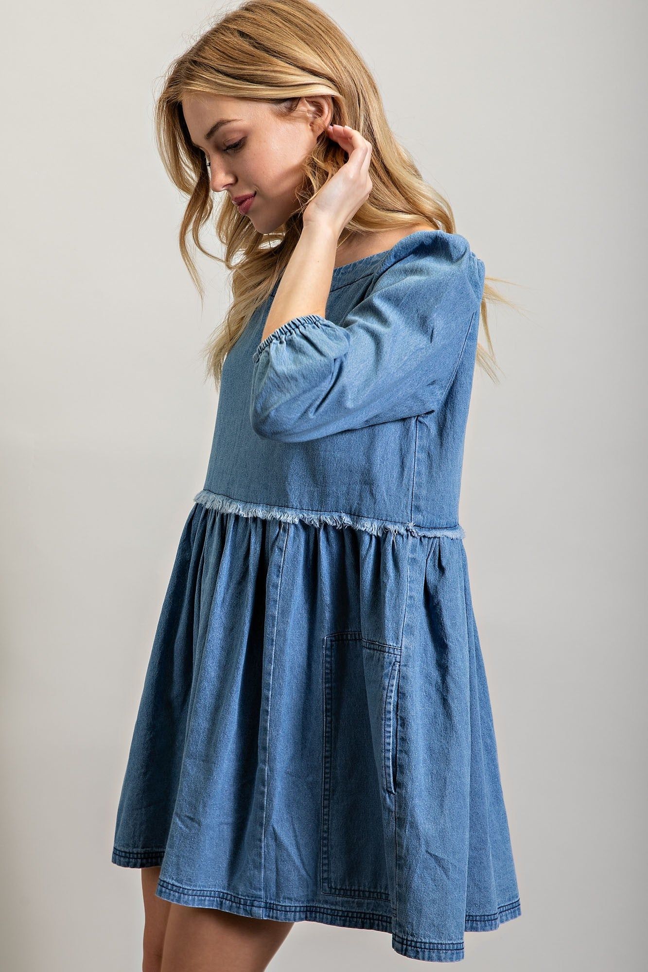 Light Denim Babydoll Denim Mini Dress sold by Pinkblush product image thumbnail 2