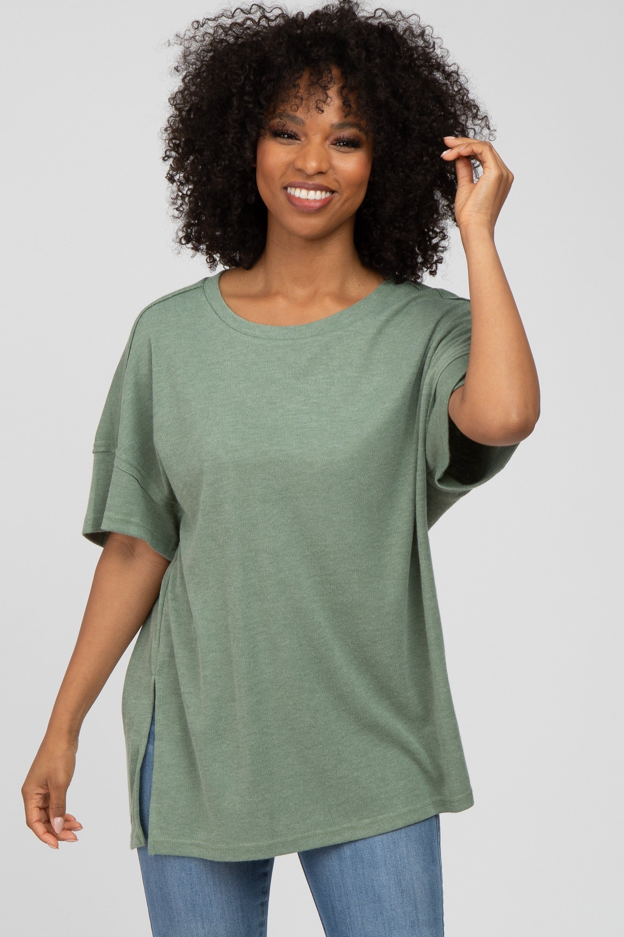 Olive Knit Oversized Top sold by Pinkblush