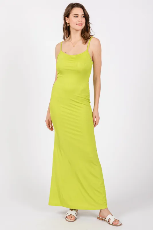 Lime Ribbed Fitted Maxi Dress sold by Pinkblush