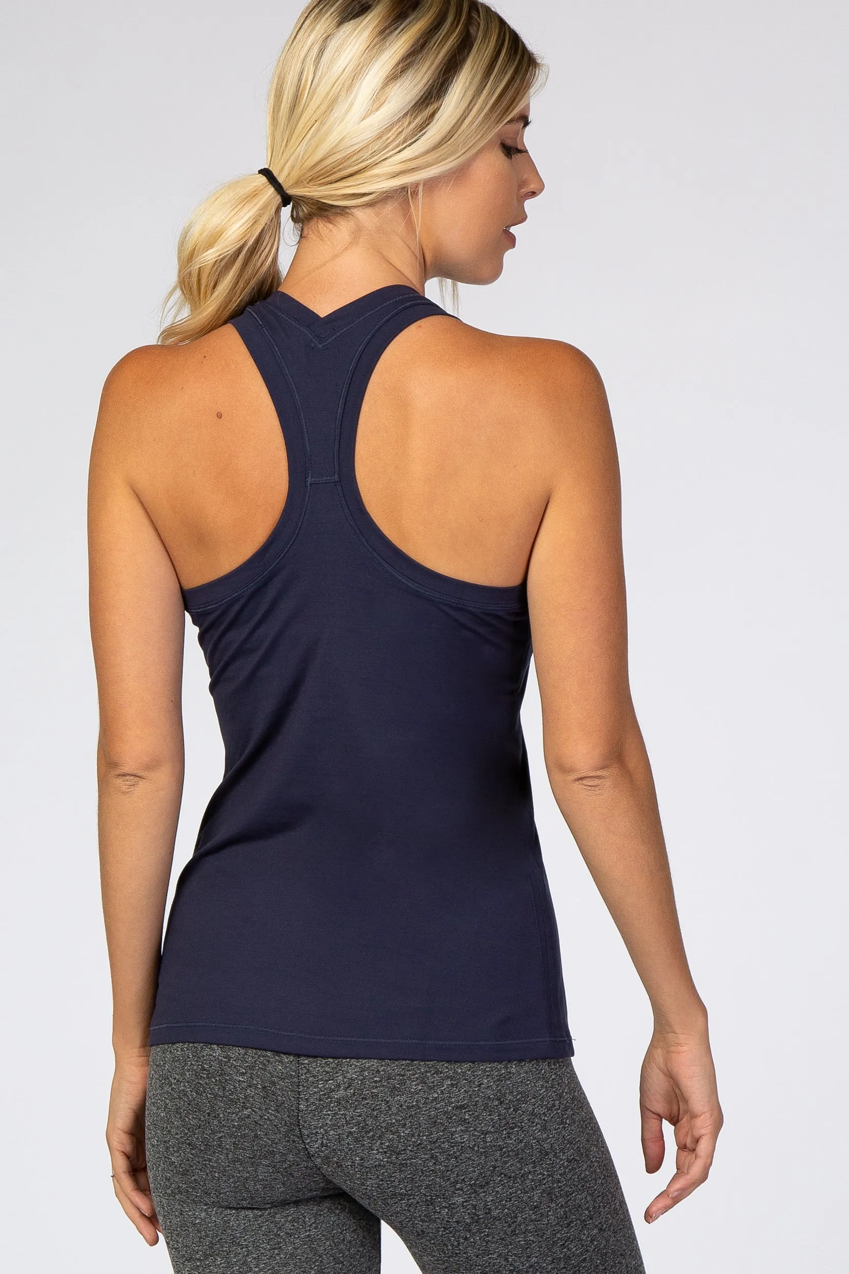Navy Blue Solid Active Racerback Tank Top sold by Pinkblush product image thumbnail 4