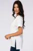 White V-Neck Cuffed Short Sleeve Top sold by Pinkblush