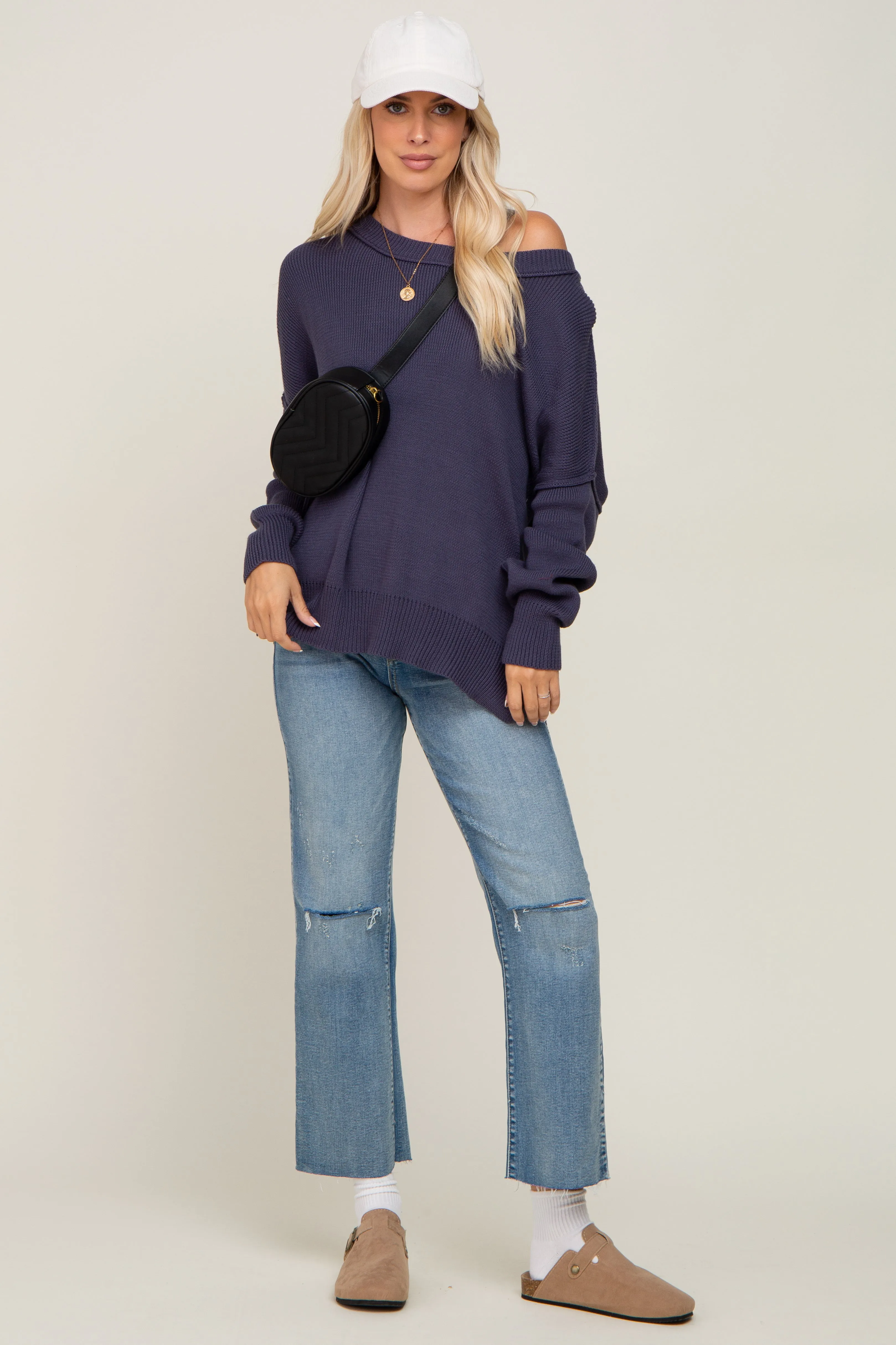 Navy Exposed Seam Side Slit Sweater sold by Pinkblush product image thumbnail 5