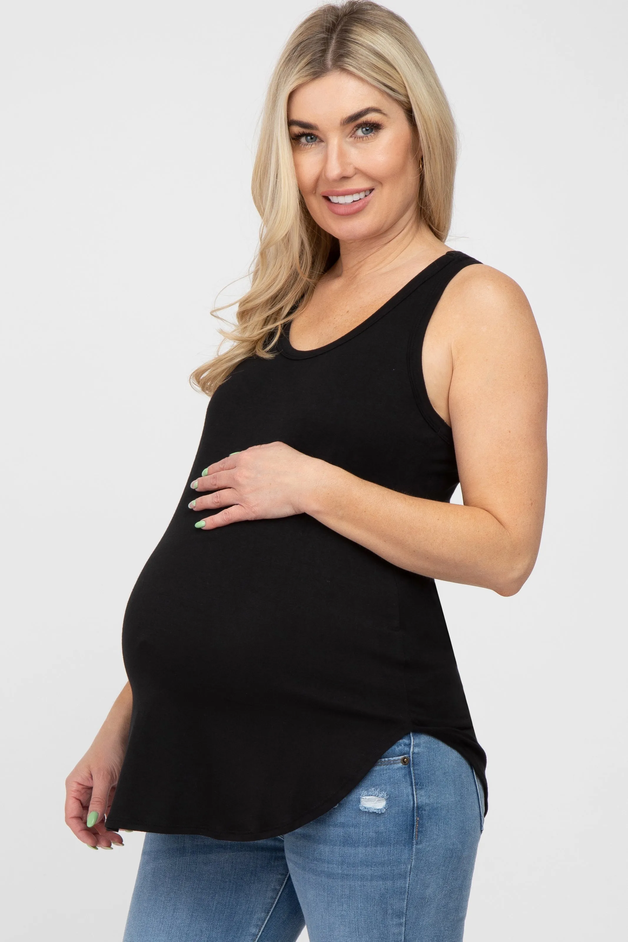 Black Racerback Curved Hem Maternity Tank Top sold by Pinkblush product image thumbnail 2