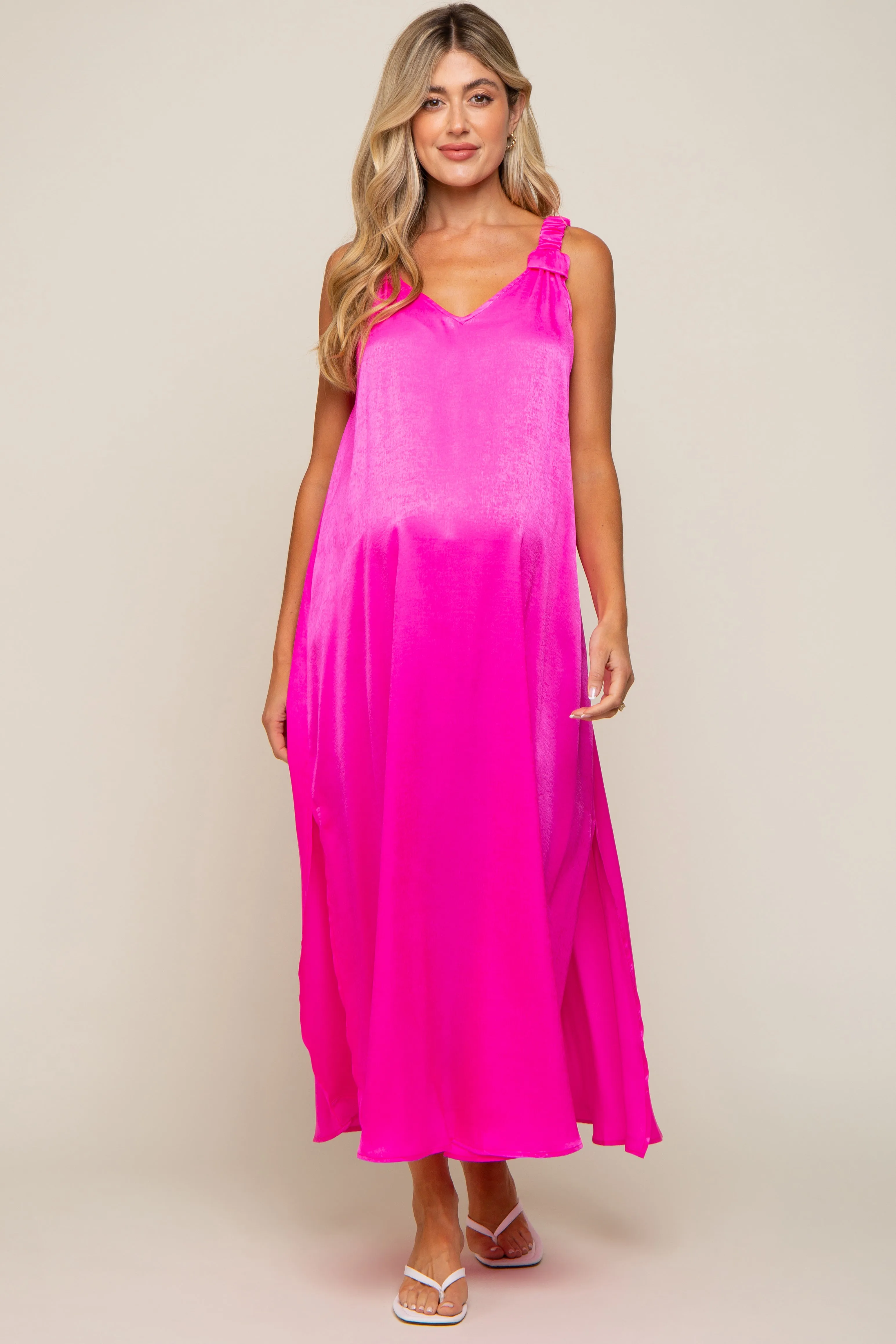 Fuchsia Satin Side Slit Maternity Maxi Dress sold by Pinkblush product image thumbnail 2