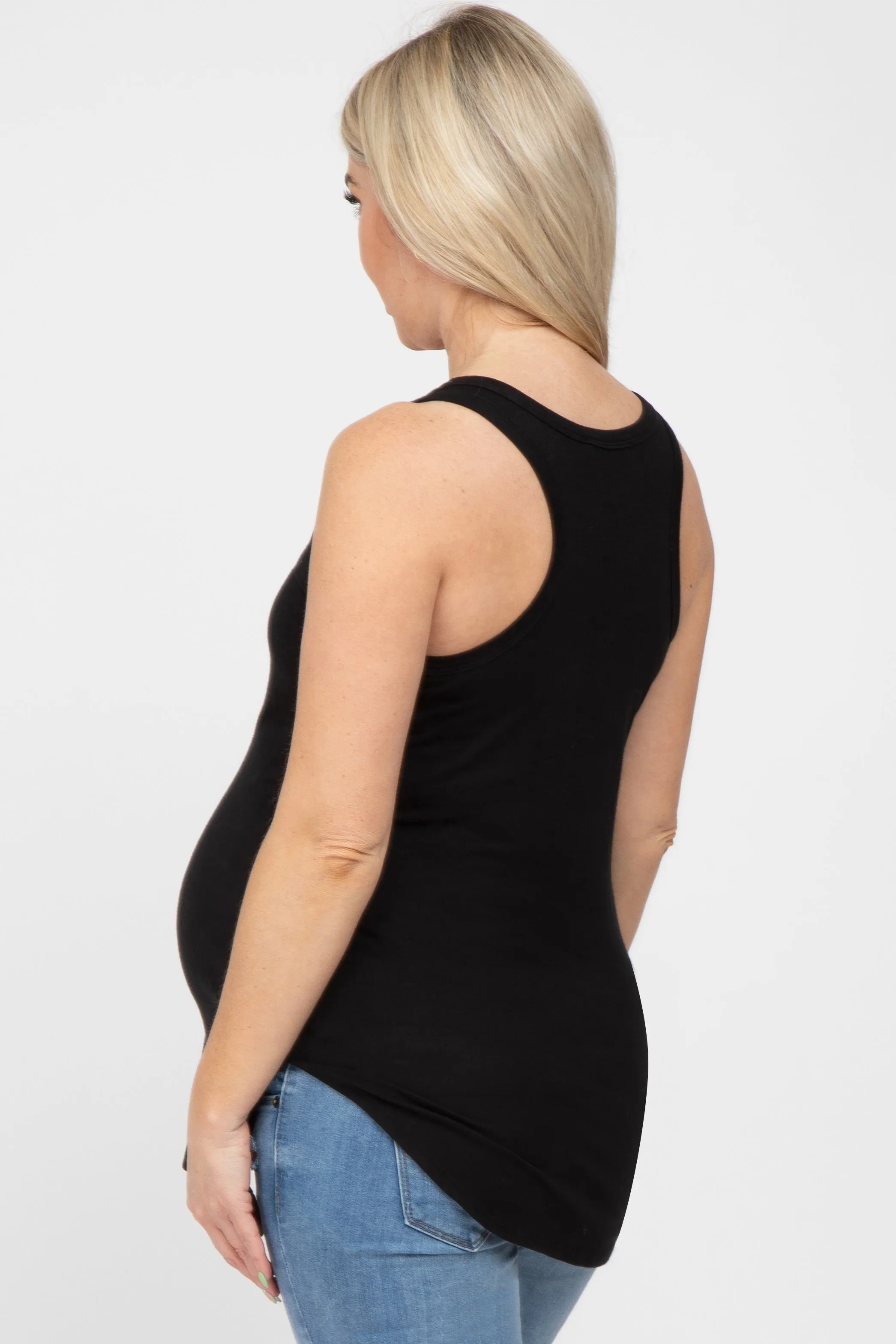 Black Racerback Curved Hem Maternity Tank Top sold by Pinkblush product image thumbnail 3
