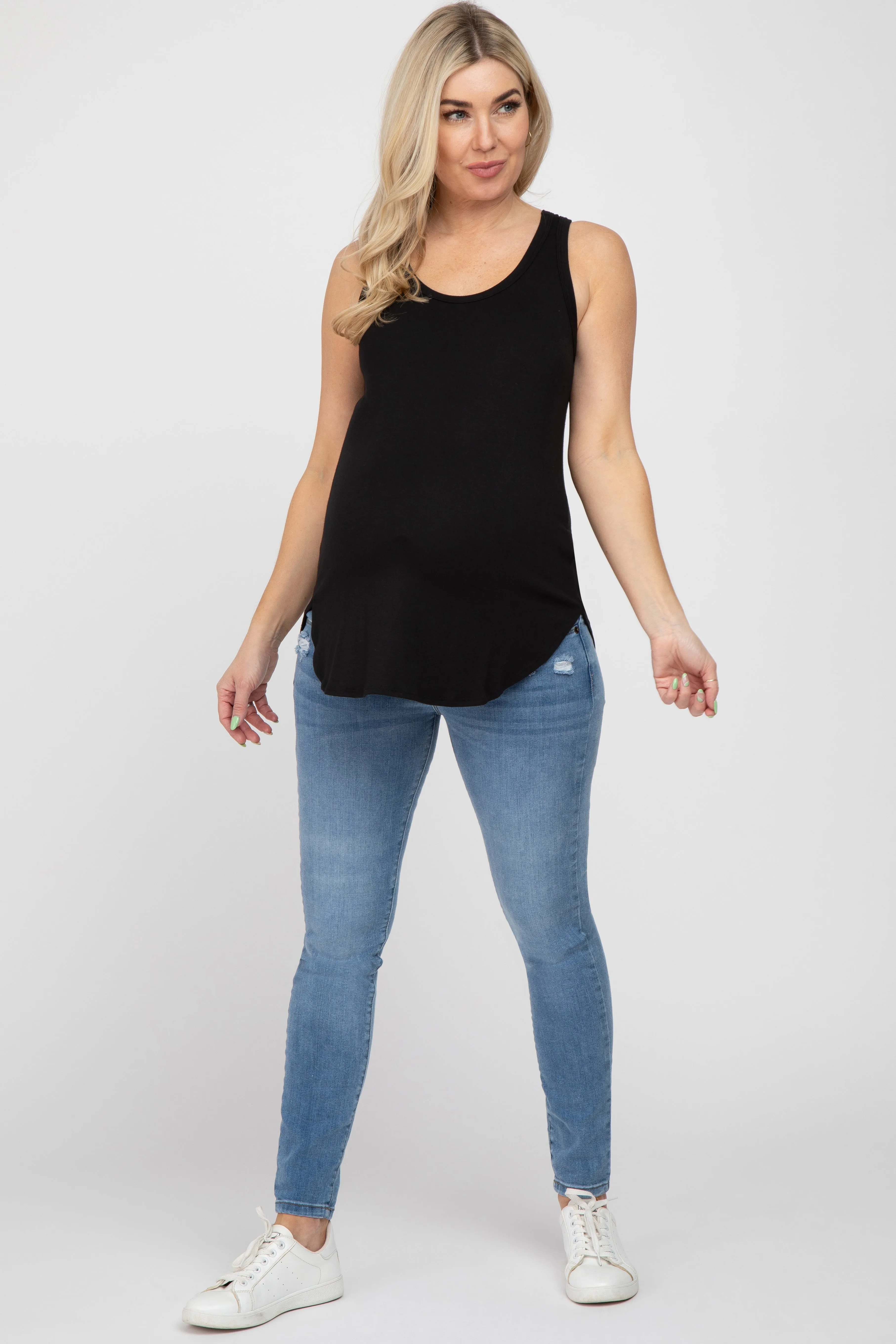 Black Racerback Curved Hem Maternity Tank Top sold by Pinkblush product image thumbnail 4