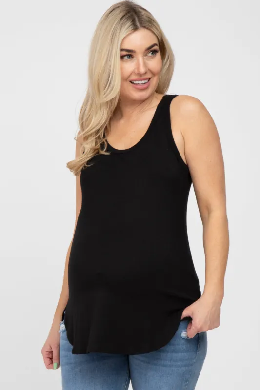 Black Racerback Curved Hem Maternity Tank Top sold by Pinkblush