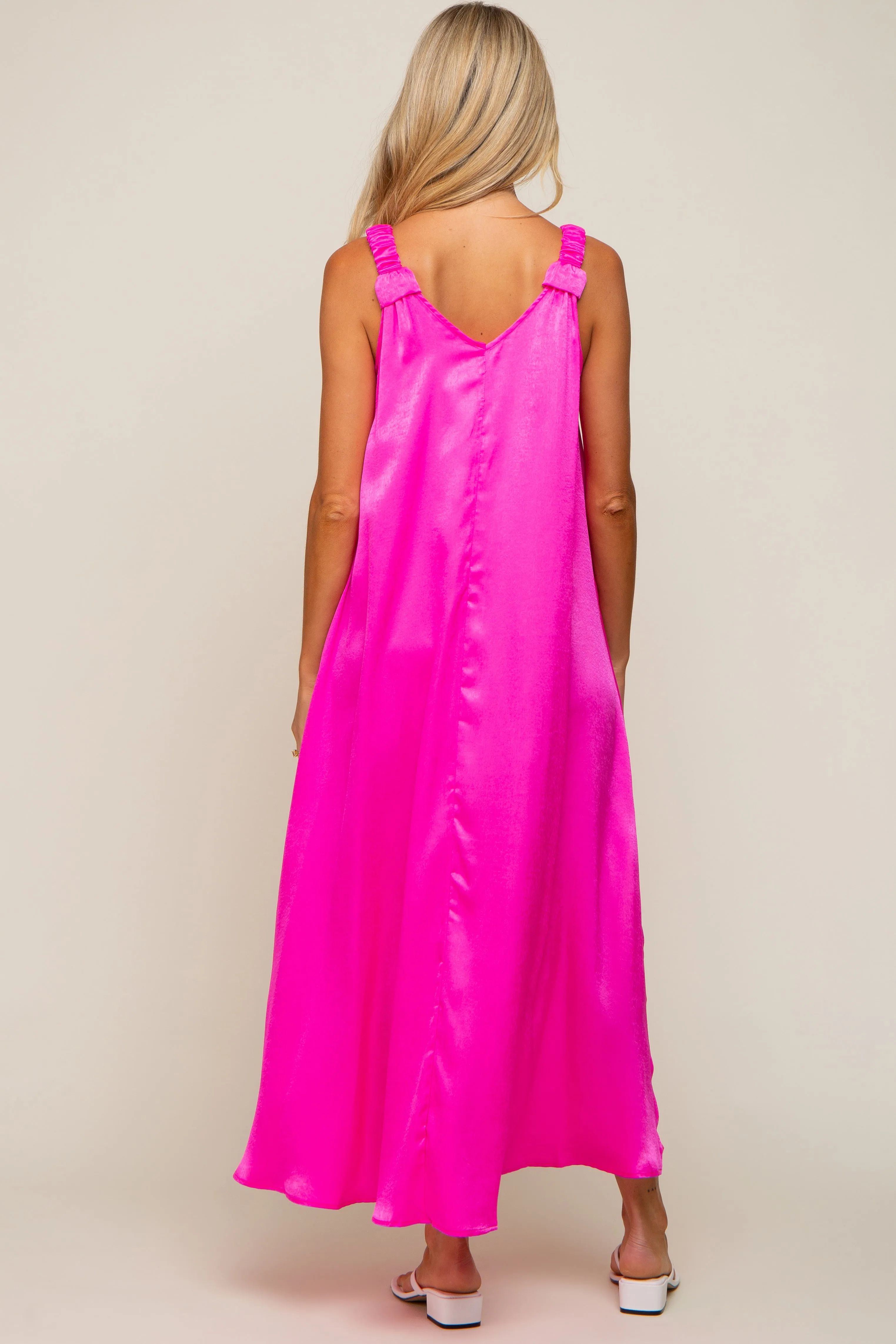 Fuchsia Satin Side Slit Maternity Maxi Dress sold by Pinkblush product image thumbnail 4
