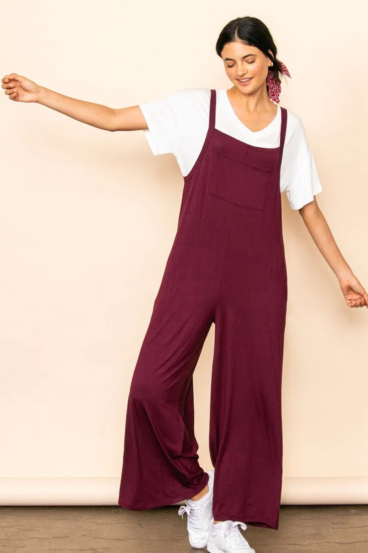 Burgundy Sleeveless Pocketed Wide Leg Jumpsuit sold by Pinkblush product image thumbnail 2