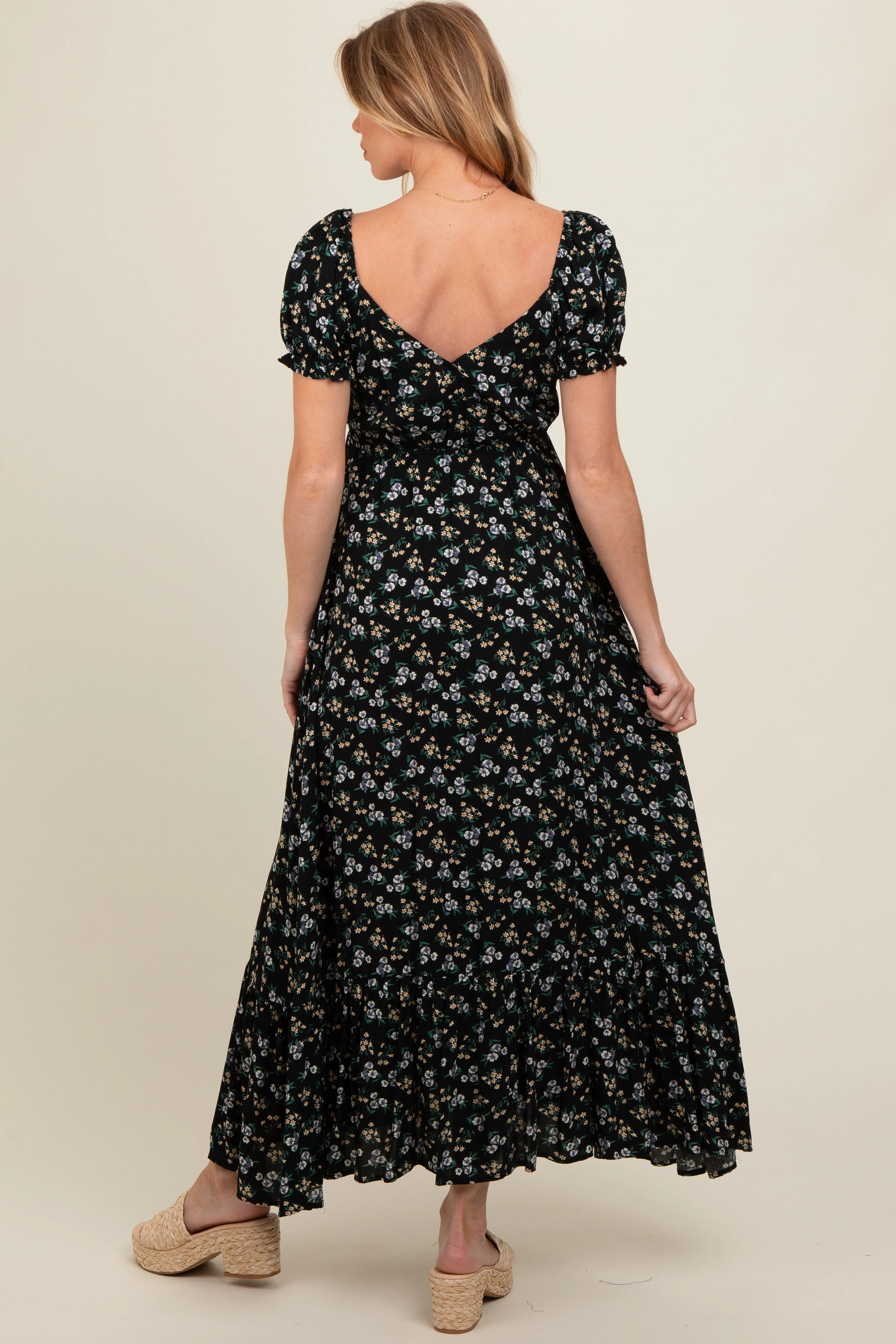 Black Floral Short Sleeve Maternity Maxi Dress sold by Pinkblush product image thumbnail 2