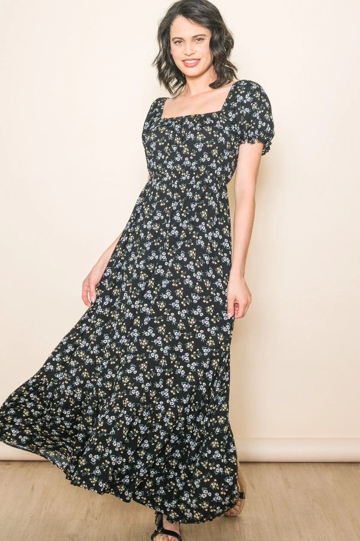 Black Floral Short Sleeve Maternity Maxi Dress sold by Pinkblush product image thumbnail 3