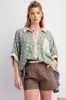 Light Olive Floral Contrast Print Button Down Top sold by Pinkblush