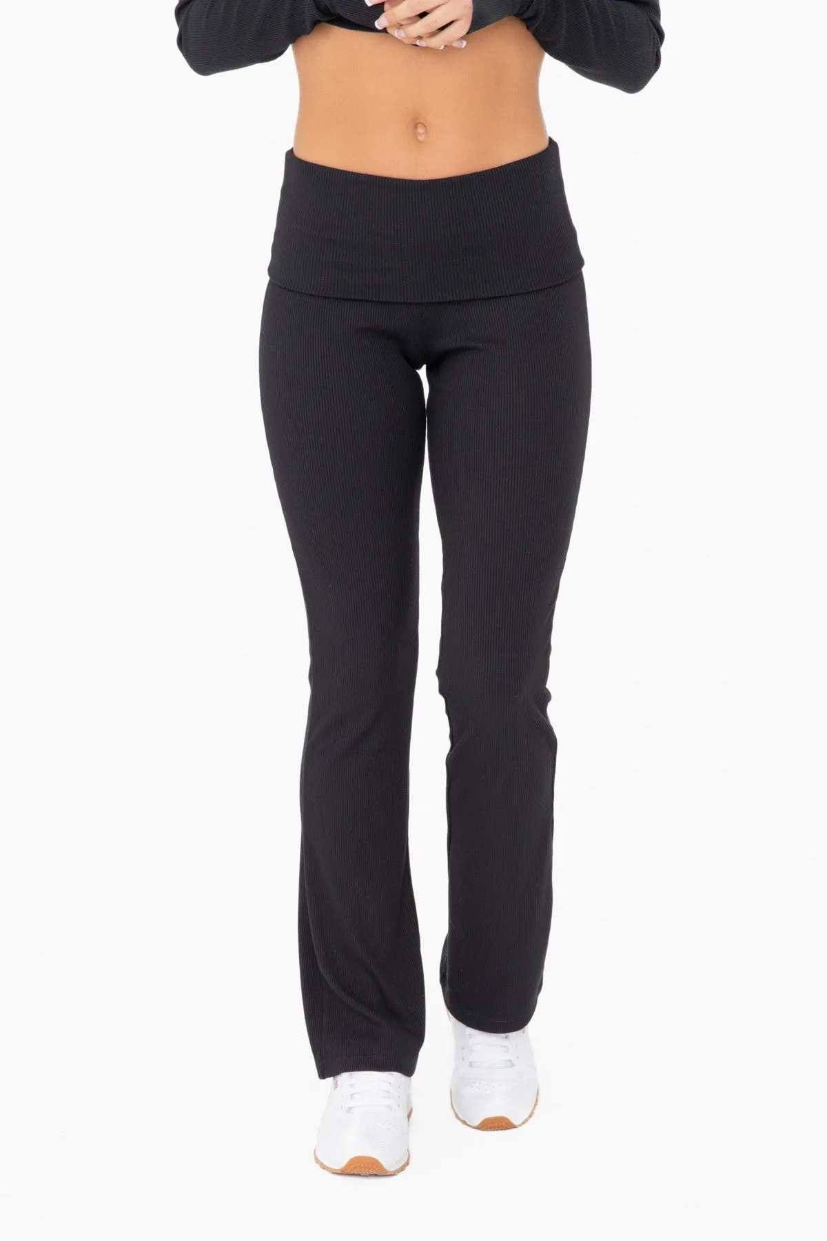 Black Ribbed Foldover Flared Pants sold by Pinkblush product image thumbnail 2