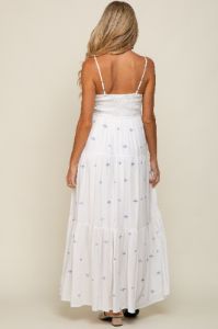 White Floral Embroidered Tiered Maternity Maxi Dress sold by Pinkblush