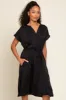 Black Satin Button Front Waist Tie Midi Dress sold by Pinkblush