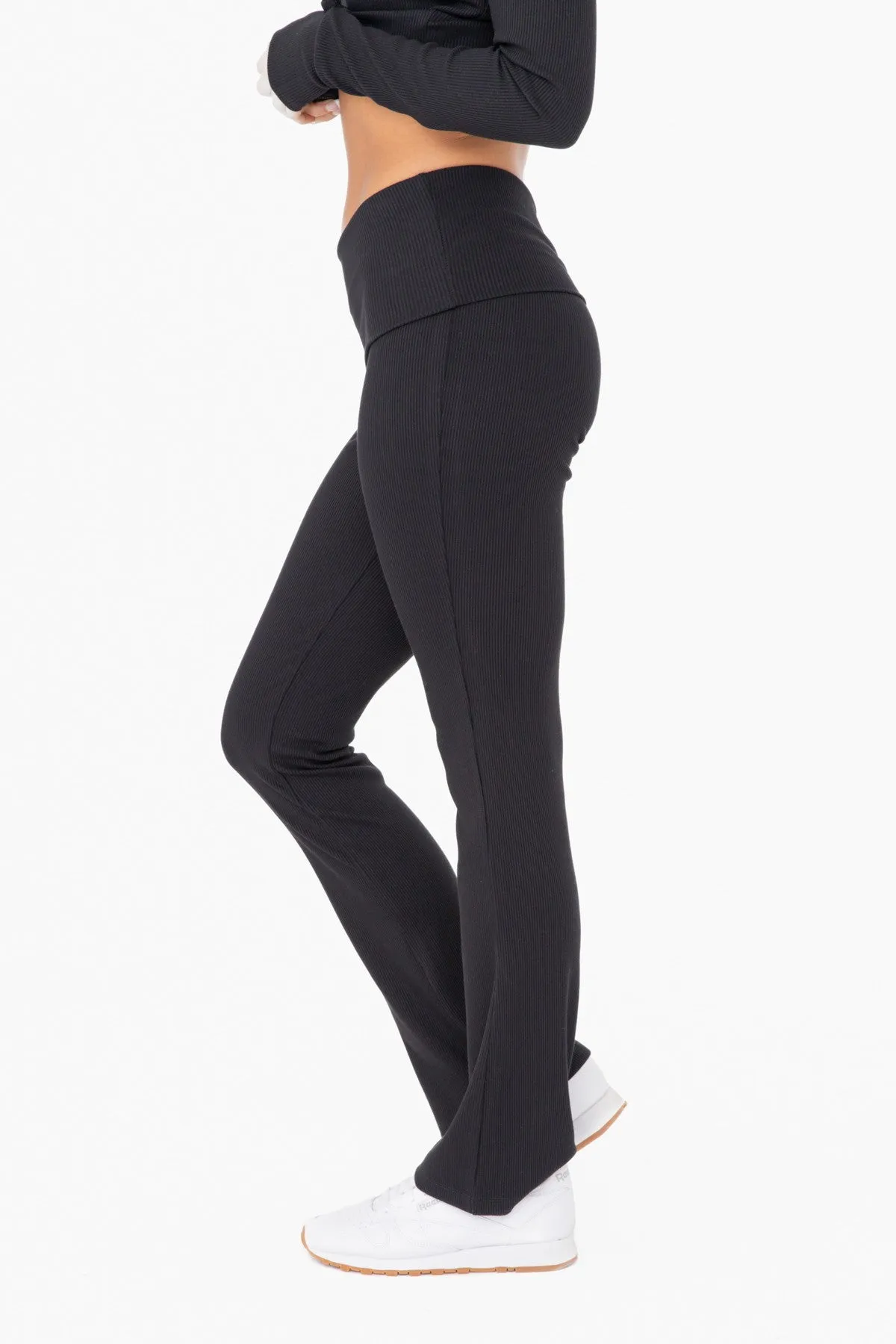 Black Ribbed Foldover Flared Pants sold by Pinkblush product image thumbnail 3