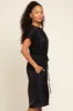 Black Satin Button Front Waist Tie Midi Dress sold by Pinkblush