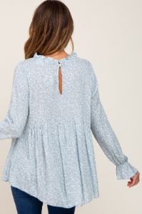Light Blue Floral Ruffle Neck Top sold by Pinkblush
