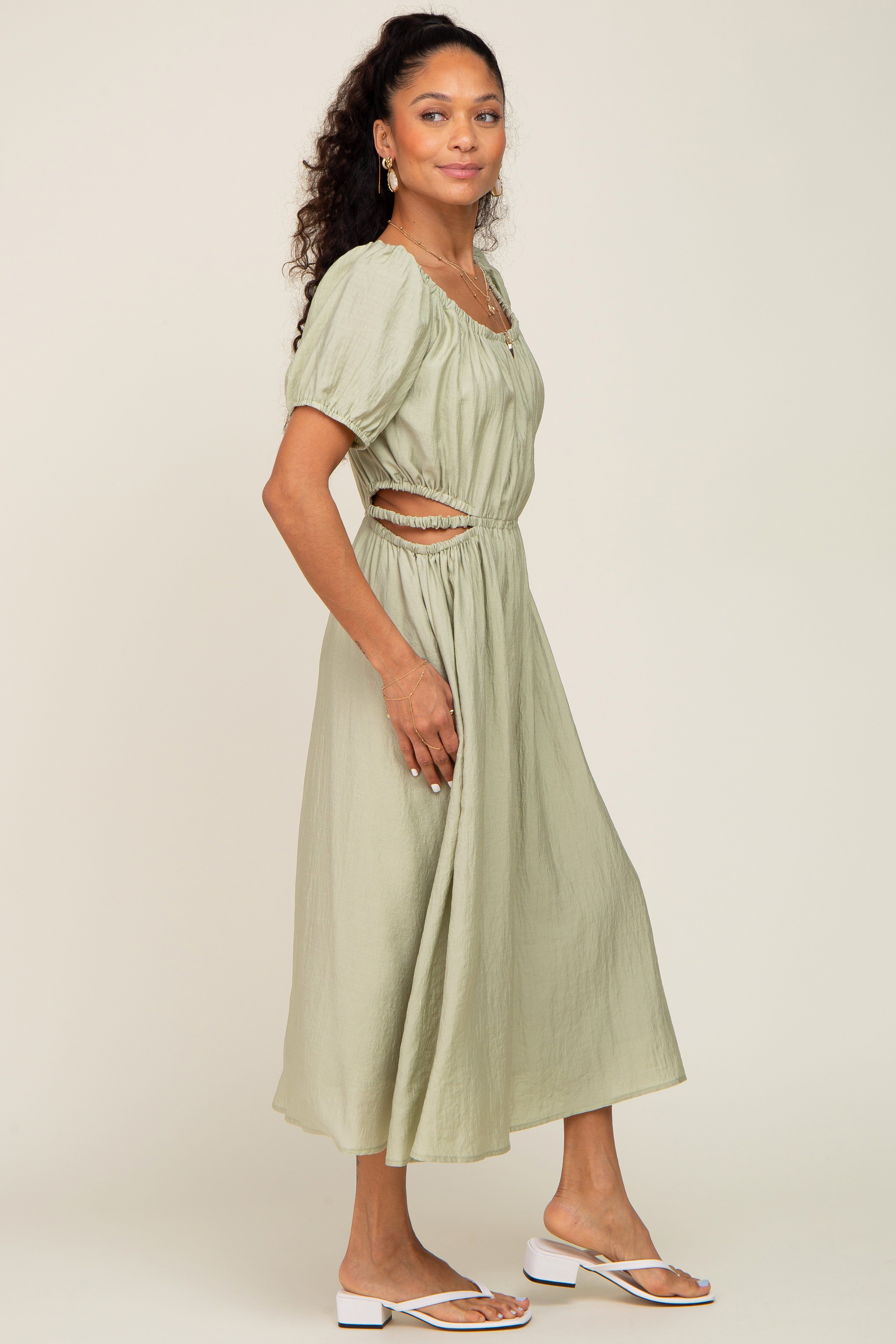 Sage Cutout Puff Sleeve Midi Dress sold by Pinkblush product image thumbnail 2
