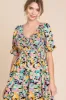 Black Floral Smocked Ruffle Short Sleeve Midi Dress sold by Pinkblush