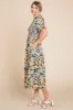 Black Floral Smocked Ruffle Short Sleeve Midi Dress sold by Pinkblush