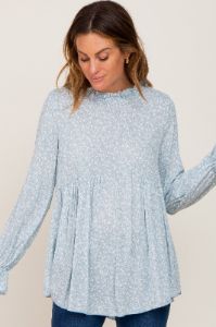 Light Blue Floral Ruffle Neck Top sold by Pinkblush