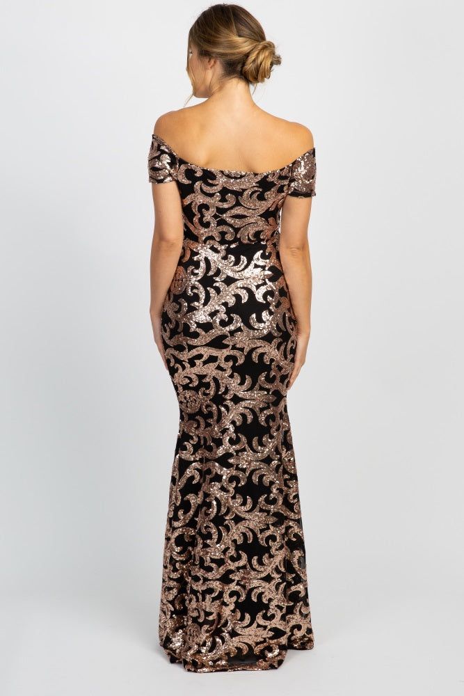 PinkBlush Black Sequin Off Shoulder Wrap Maternity Photoshoot Gown/Dress sold by Pinkblush product image thumbnail 4